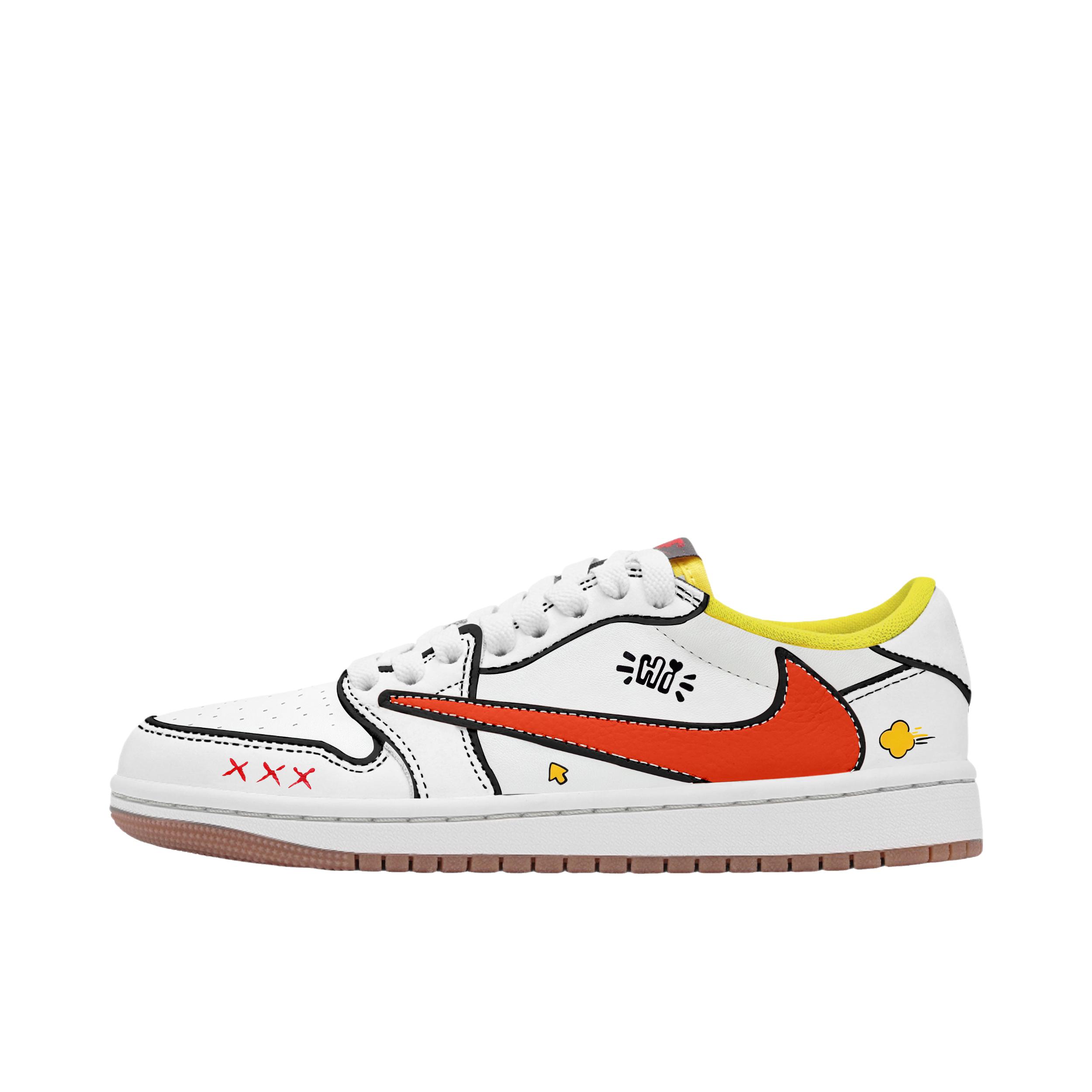 推荐商品：【定制球鞋】Air Jordan 1 减震 耐磨 透气 平跟 复古 潮流 简约 包裹性 防滑 轻便 支撑 增高 板鞋 Travis Scott Air联名款/白色