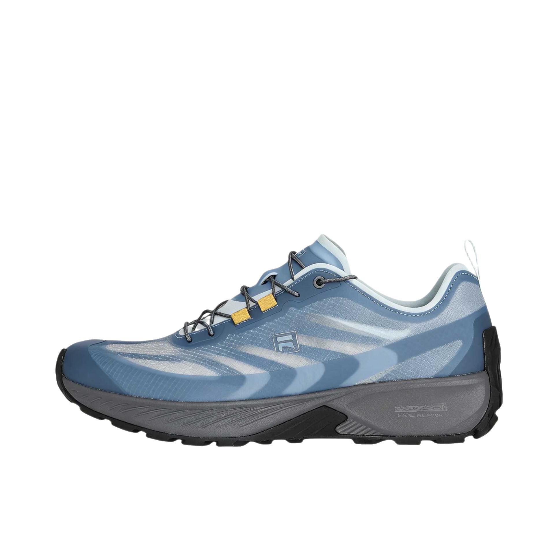 推荐商品：FILA/斐乐 4WHEEL 运动休闲鞋 合成革系带透气 蓝色/黄色/灰色