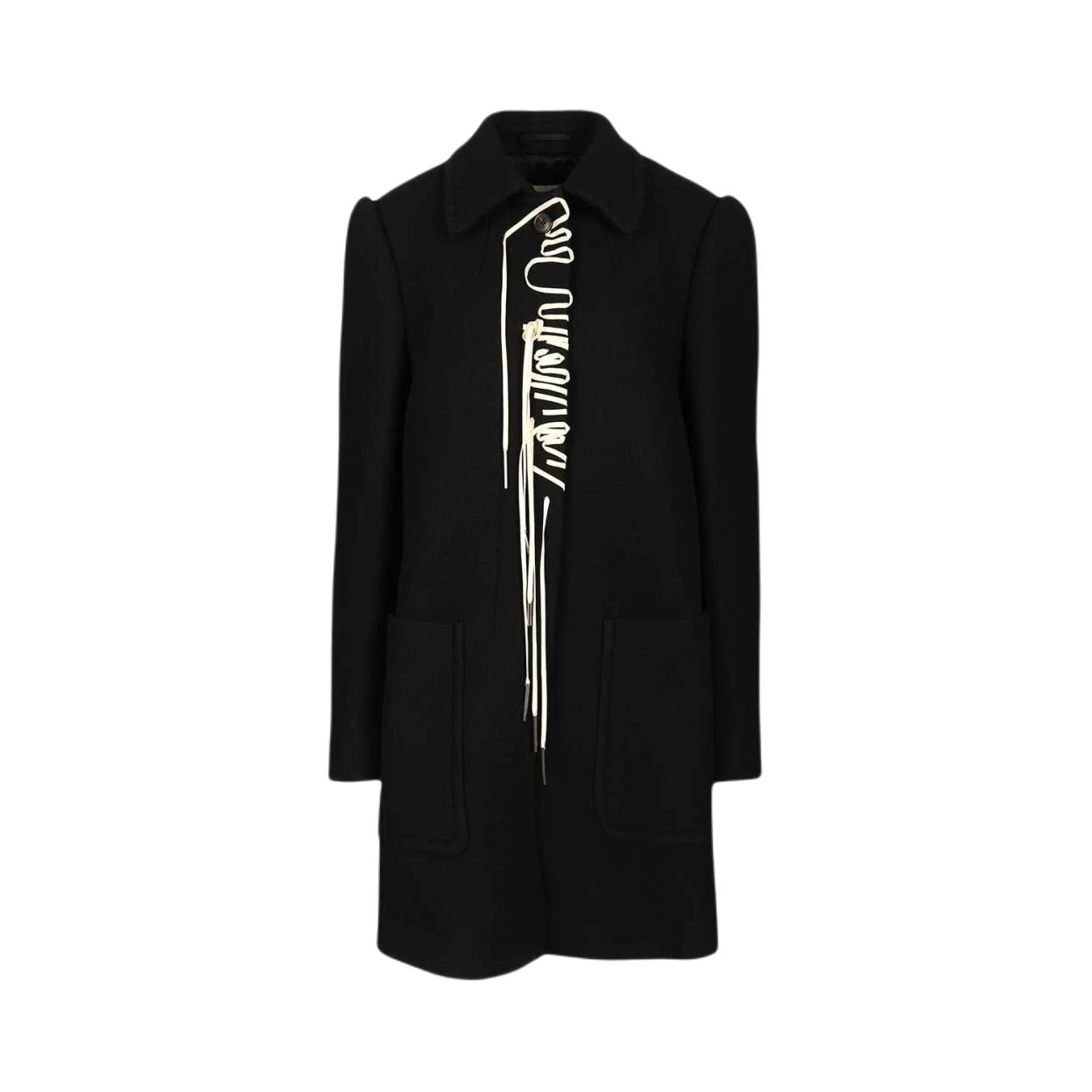 推荐商品：DRIES VAN NOTEN 缀饰直下摆羊毛中长款单排扣大衣 女装 2520102692216 黑