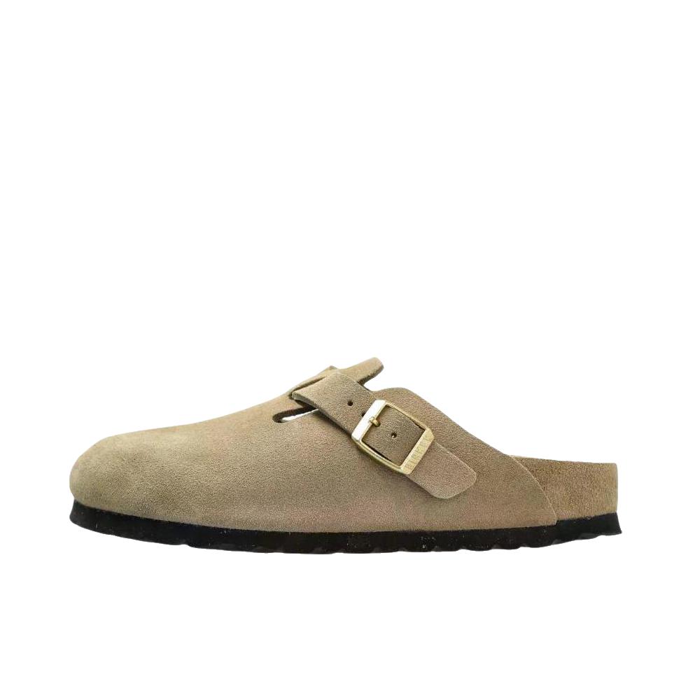 推荐商品：Birkenstock Boston系列 勃肯鞋 半拖鞋 防滑防磨包头软底搭扣秋冬绒面革牛皮软木 穆勒鞋一脚蹬 灰色/棕色