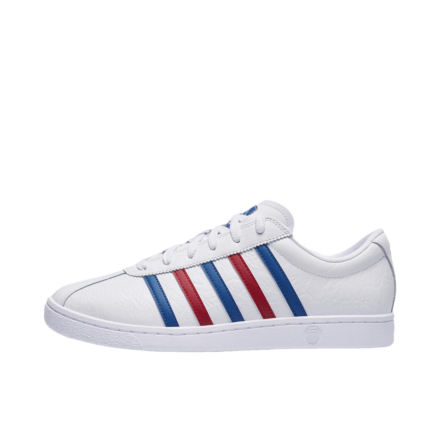 推荐商品：K-SWISS NewClassic66 小白盾 板鞋 休闲复古风系带低帮 白色/蓝色/红色