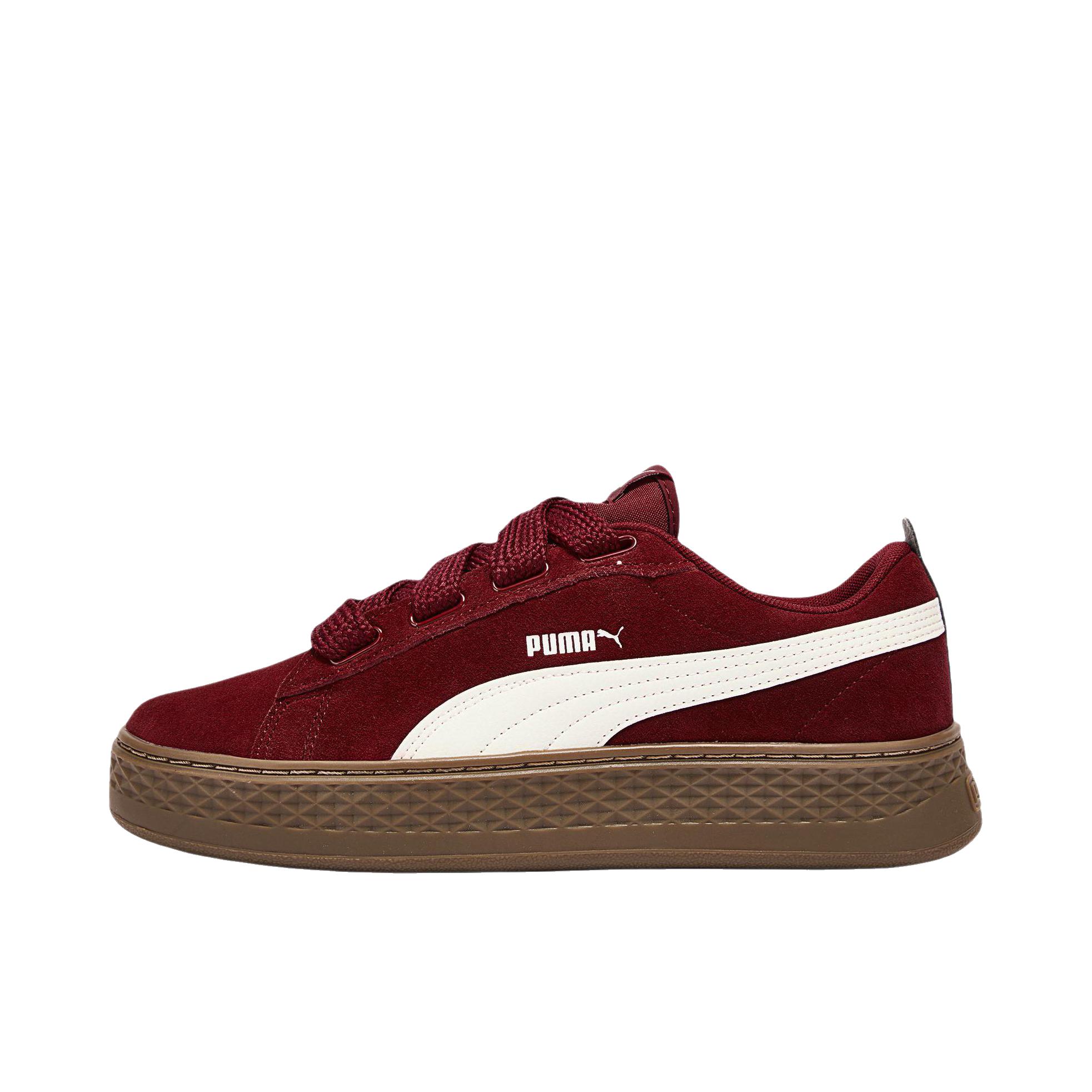 推荐商品：Puma/彪马 Smash Platform 松糕鞋 板鞋 防滑耐磨舒适透气轻便百搭复古圆头包裹性 女款/暗红色/暖白色