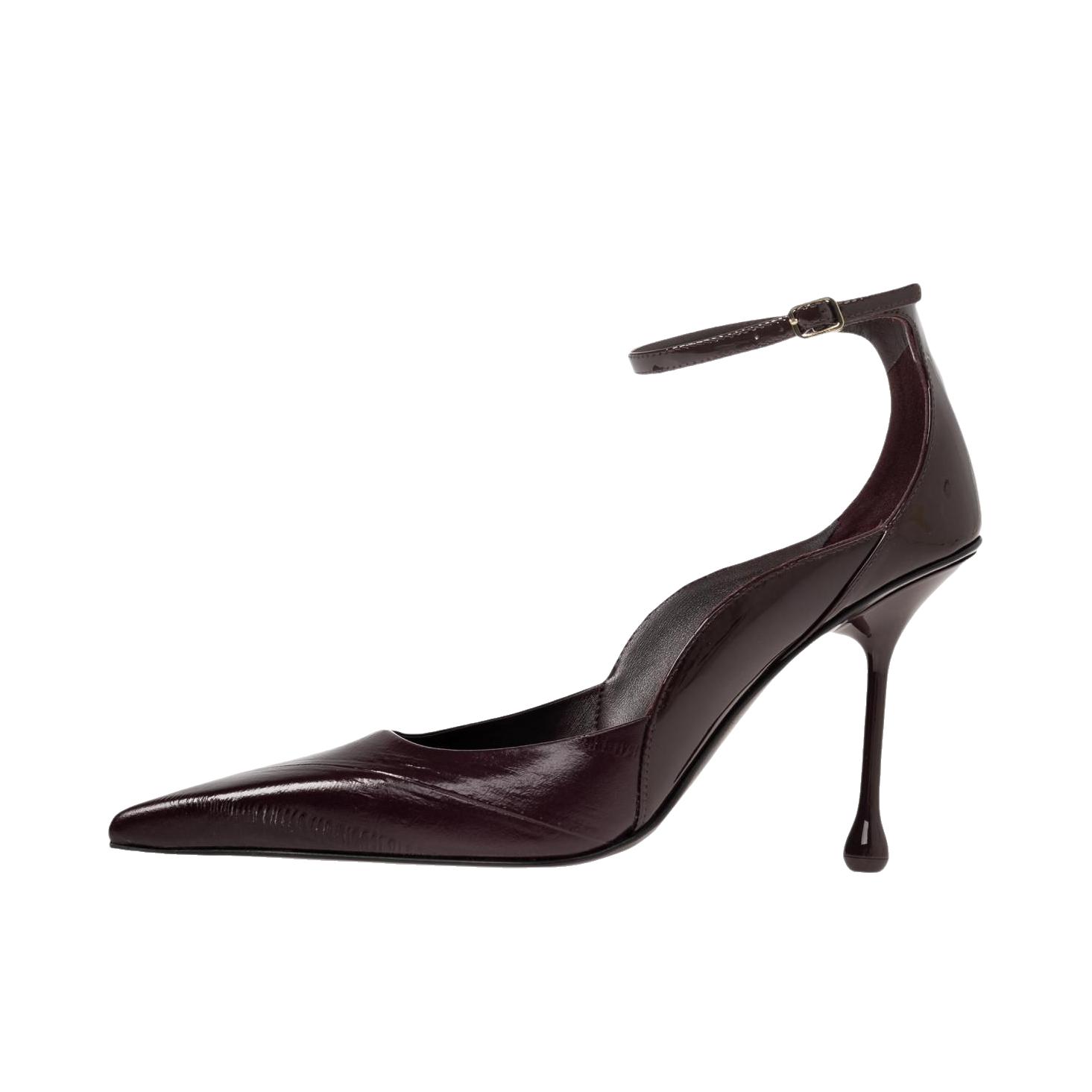 推荐商品：Jimmy Choo Quinci 高跟鞋 小牛皮尖头搭扣 跟高9.5cm/绛红色