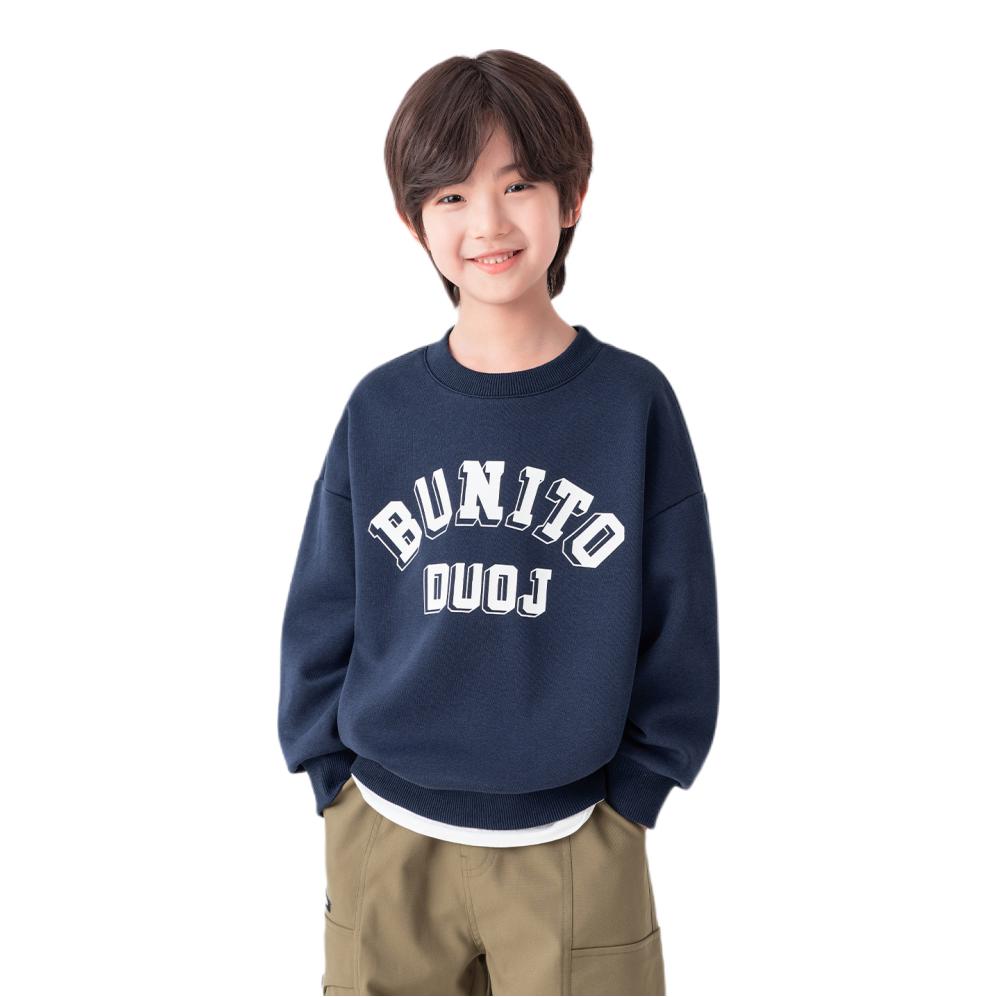 推荐商品：多多家童装 2026AW 抗起球套头印花卫衣 男中大童 WY6Q12123B 藏青