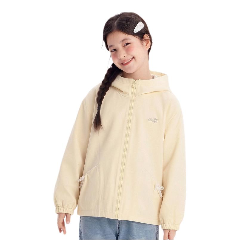 推荐商品：DEESHA/笛莎童装 2026AW 三防拉链连帽纯色长袖夹克 女中大童 263AC0193 浅黄