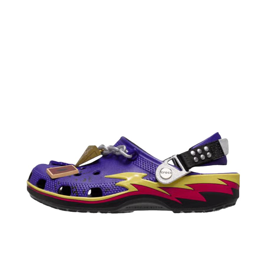推荐商品：Crocs/卡骆驰 Echo Clog 波波 防滑包头 轻便舒适 一脚蹬 圆头 沙滩运动 涉水 缓震 洞洞鞋 凉鞋 游戏王联名/紫色/红色