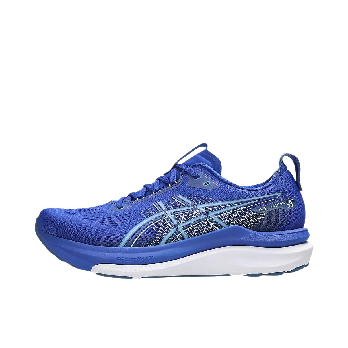 推荐商品：Asics/亚瑟士 GEL-KAYANO 33 跑鞋 透气支撑回弹橡胶 普鲁士蓝/白色