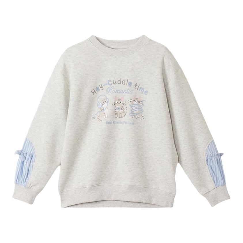 推荐商品：DEESHA/笛莎童装 2026AW 条纹拼接袖圆领长袖卫衣 女中大童 26322017M 浅花灰