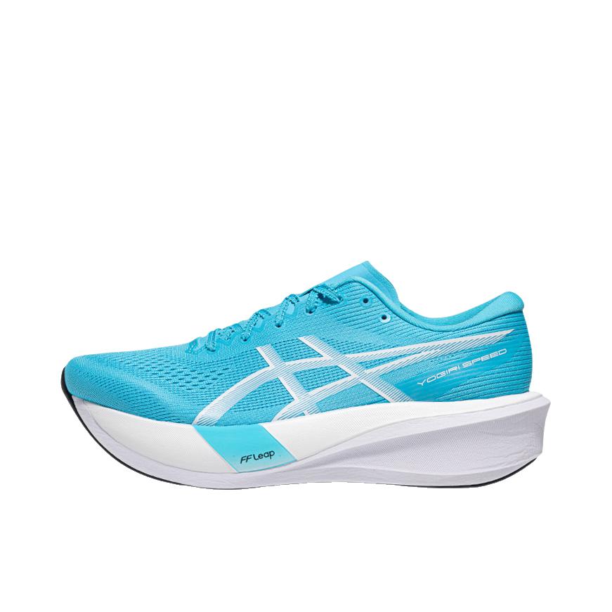 推荐商品：Asics/亚瑟士 YOGIRI SPEED 跑鞋 圆头系带厚底减震 蓝色/白色