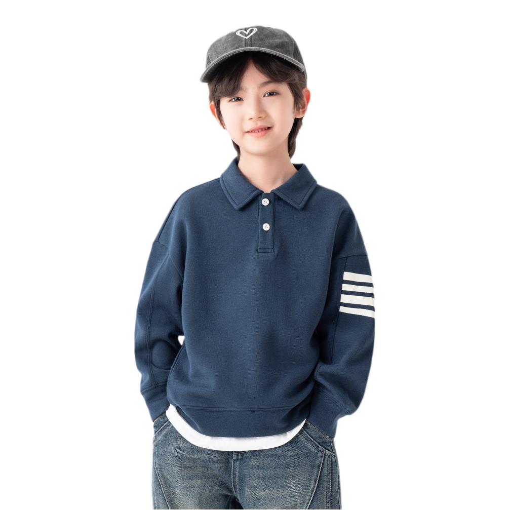 推荐商品：多多家童装 2026AW 抗起球长袖印花Polo衫 男中大童 PL6Q12143B 藏青