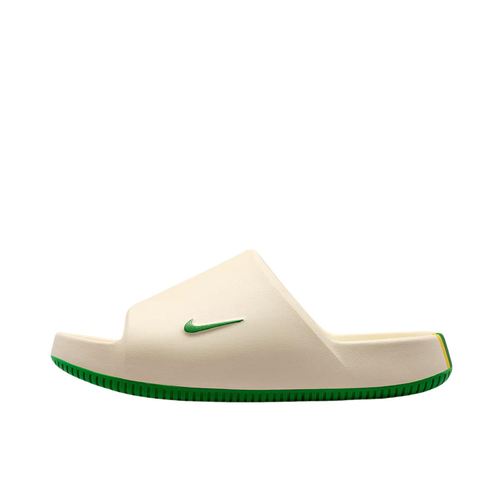 推荐商品：Nike Calm Slide 抓地 防滑耐磨 回弹 增高 防水 一字 拖鞋 帆白色/苹果绿