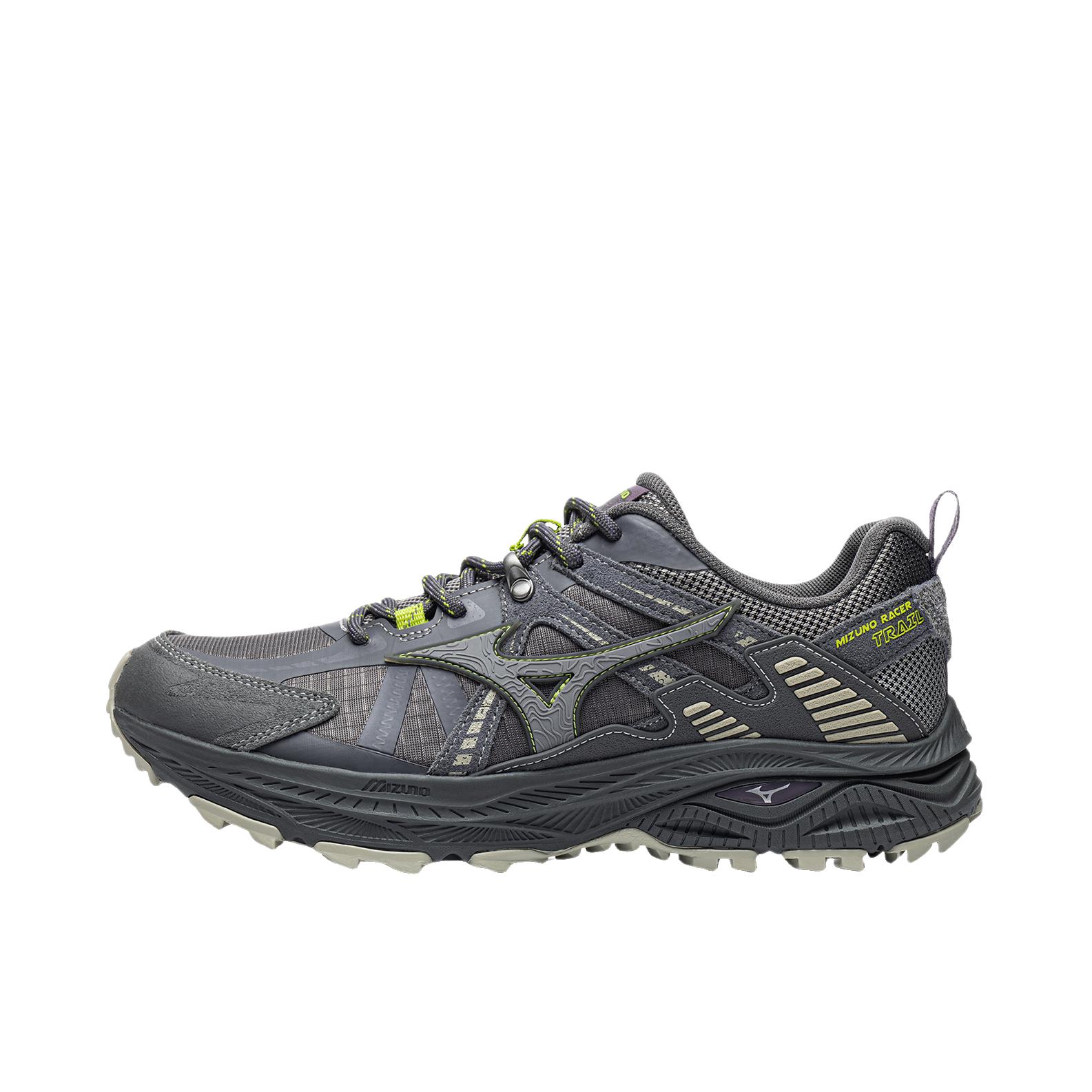 推荐商品：Mizuno/美津浓 Racer Trail 织物 缓震回弹 防滑耐磨 网面 运动休闲鞋 细条灰/黑色/碳灰色
