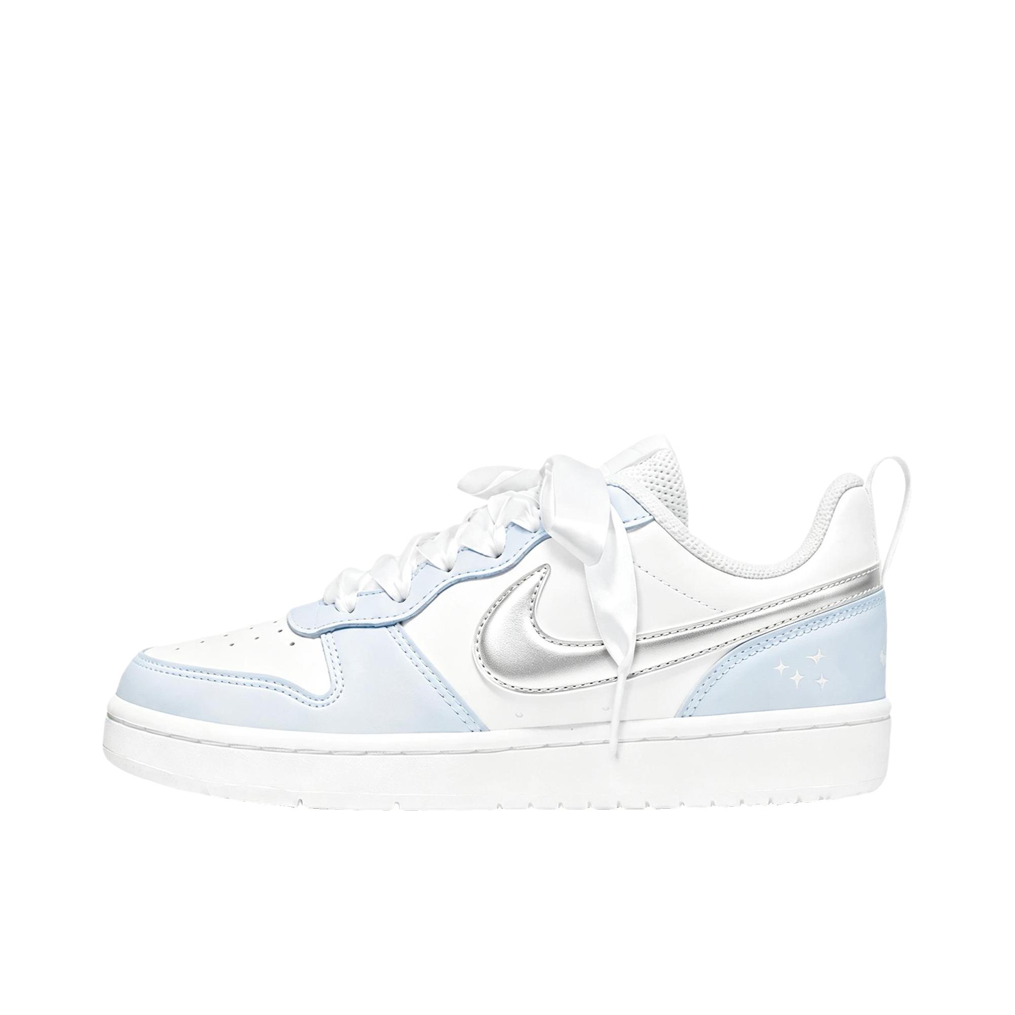 推荐商品：【定制球鞋】 Nike Court Borough 板鞋 防滑防水轻便减震手绘减龄做旧甜酷高街合成革甜妹包裹性复古婚鞋增高小白鞋薄底秋冬脏脏鞋 GS款/银星云绸