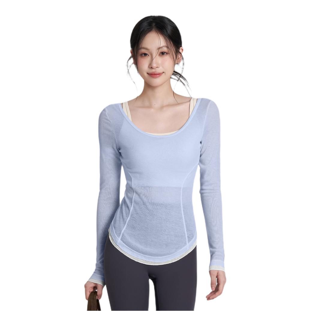 推荐商品：岚纹 2026AW 高弹透气过臀拼接长袖瑜伽服 女装 LWDWI125535CX 蓝