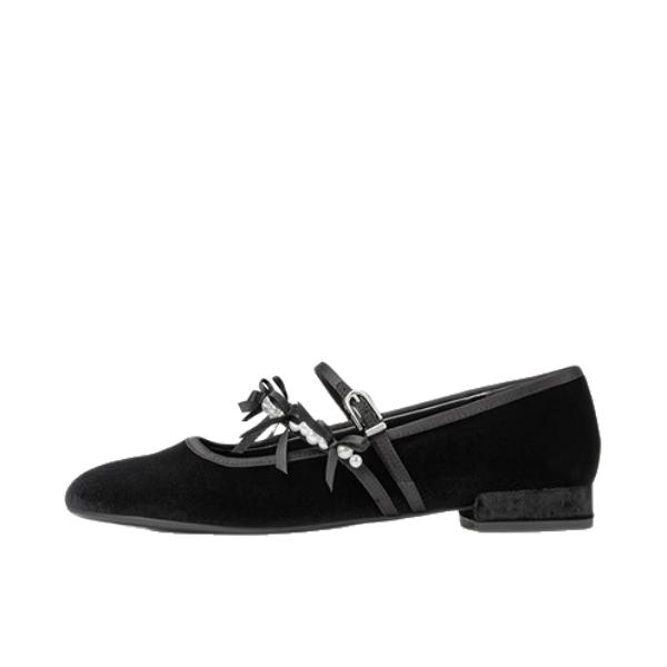 推荐商品：CHARLES&KEITH 单鞋 平底珍珠蝴蝶结 CK1-70381257 黑色
