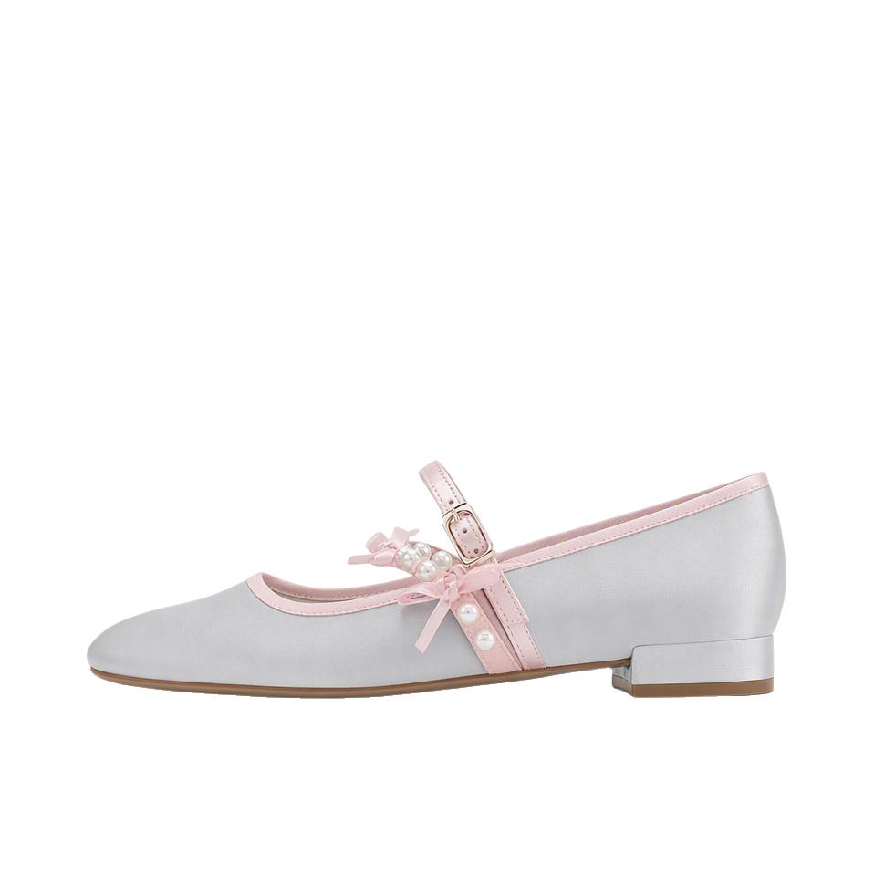推荐商品：CHARLES&KEITH 单鞋 平底珍珠蝴蝶结 CK1-70381257 银色/粉色