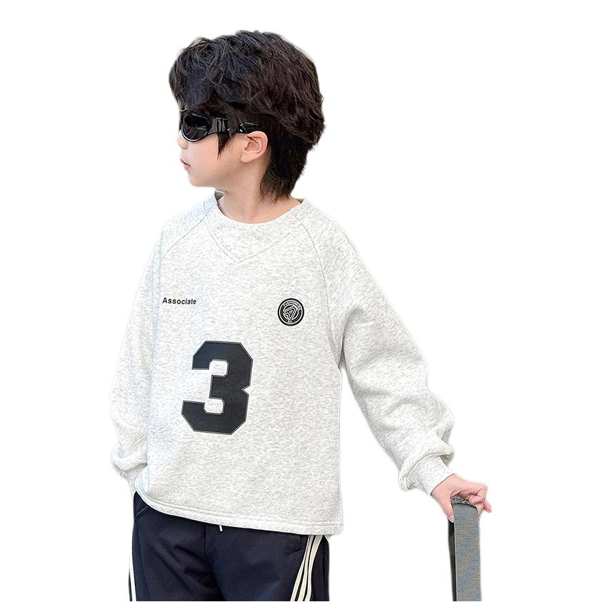 推荐商品：魔霸眼睛童装 2026SS 韩版字母透气圆领卫衣 男中大童 QY-BK892 白花灰/加绒