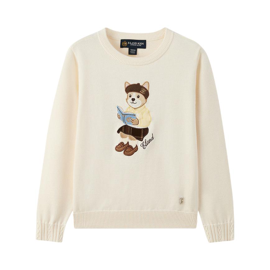 推荐商品：e·land kids童装 2026AW 学院套头长袖针织衫 女中大童 EKKWG8922B 象牙白
