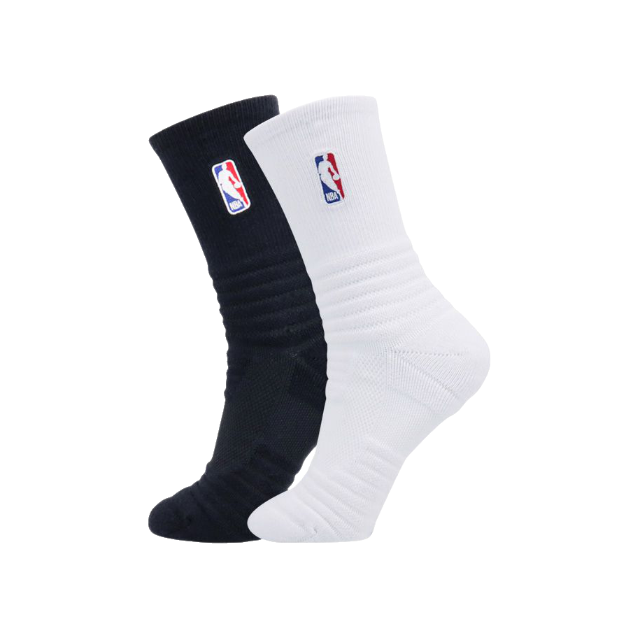【哈登同款】NBA 25SS吸汗网眼透气加厚运动舒适毛巾底高筒袜 NT5ES4115M 1白色1黑色 2双
