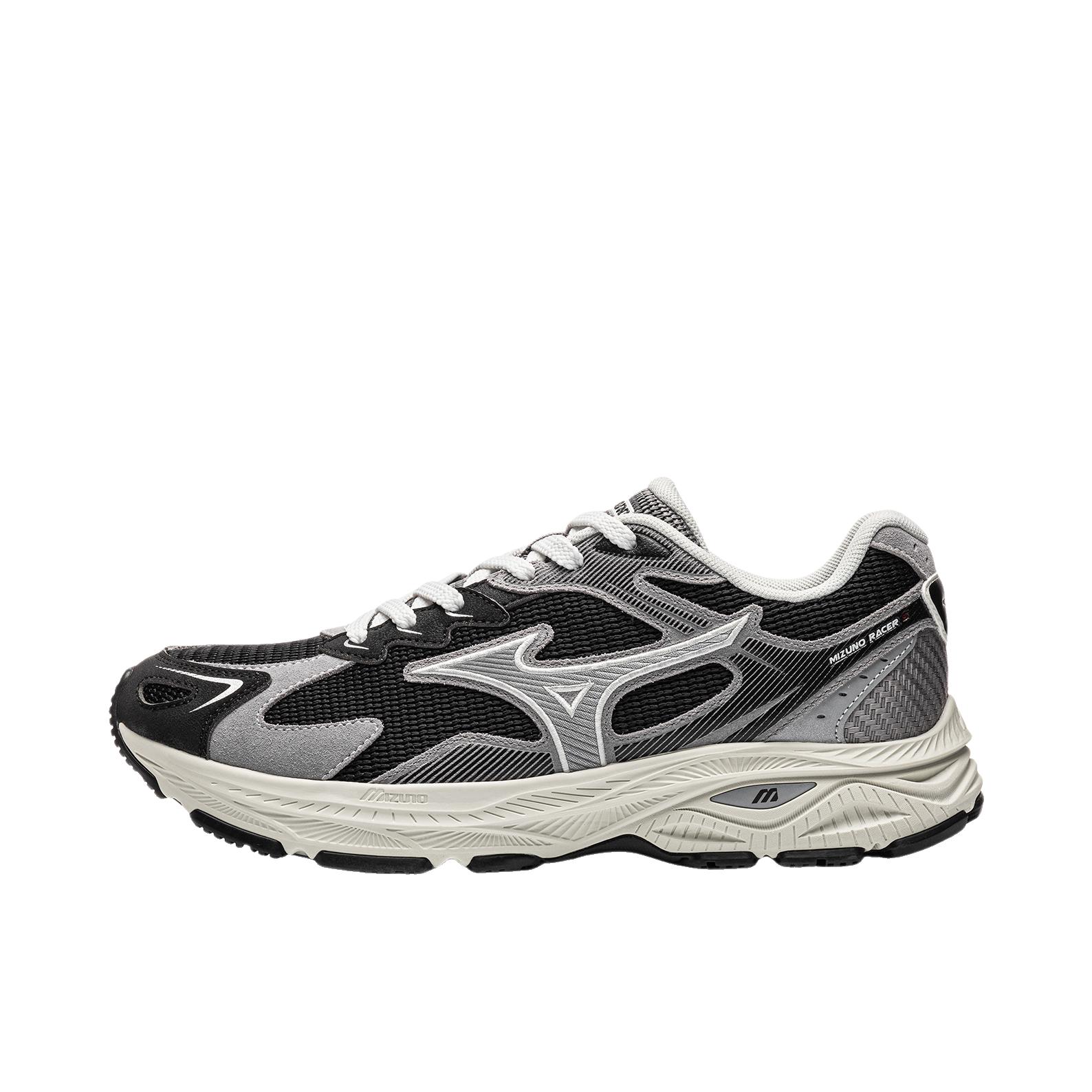 推荐商品：Mizuno/美津浓 Racer S 越野跑鞋 缓震回弹防滑耐磨透气网面软底慢跑 黑色/暗夜灰