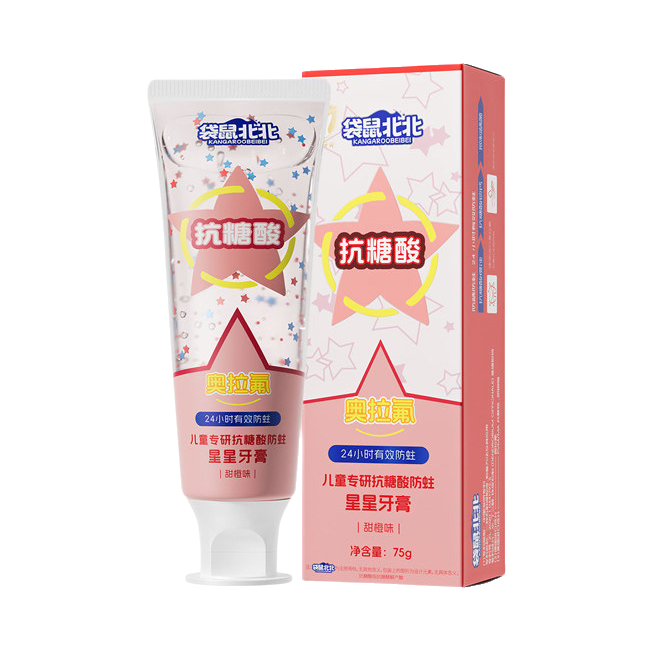 推荐商品：袋鼠北北 星星牙膏奥拉氟儿童专研抗糖24小时有效防蛀