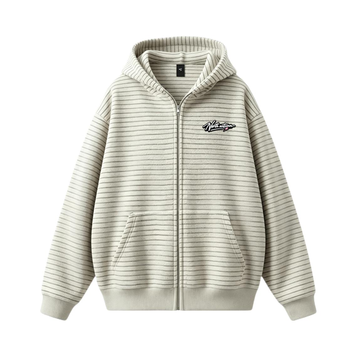 City Hipster 2026AW 条纹开衫内搭可拆卸字母拉链连帽长袖卫衣 CT6FF-OH1011-1-XS04 杏