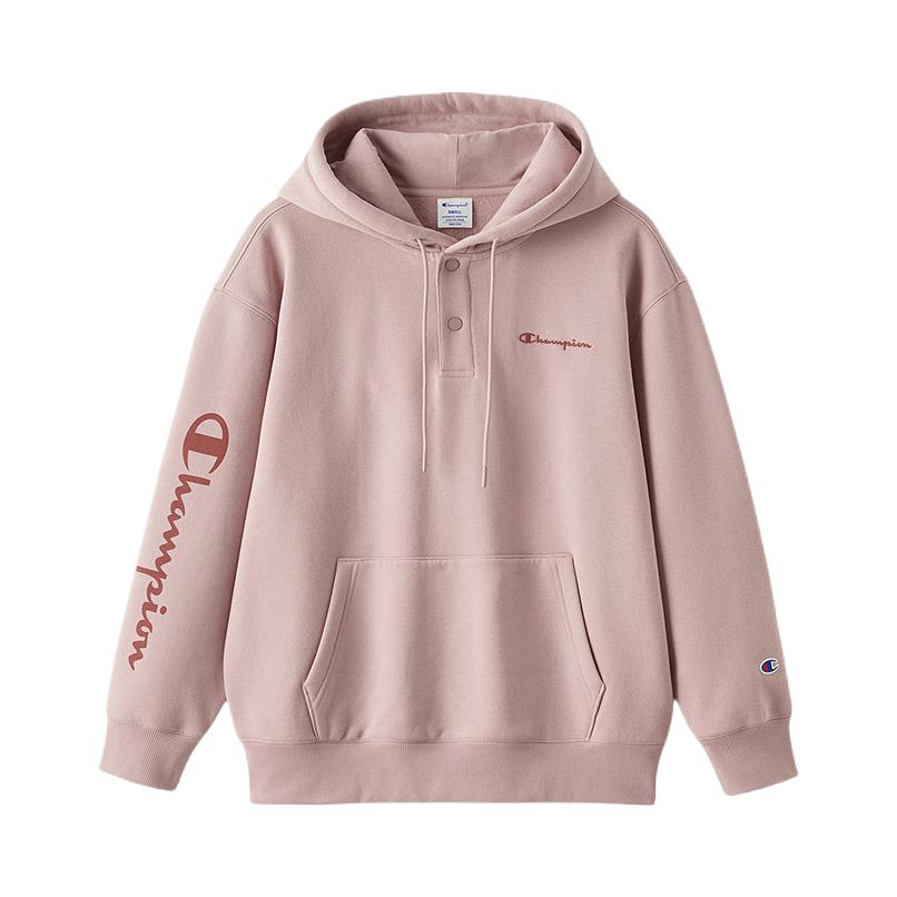 Champion/冠军 2026AW 厚款套头印花微弹长袖连帽卫衣 U6DSWSU507 浅粉
