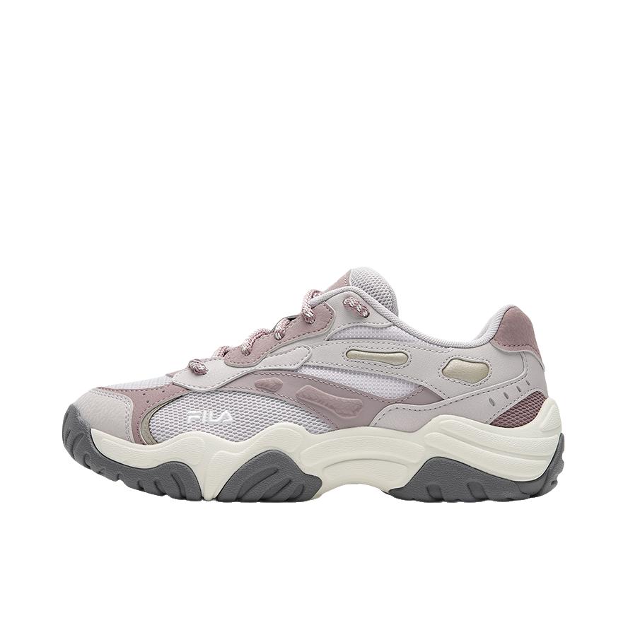 推荐商品：FILA/斐乐 KORAL 珊瑚鞋 老爹鞋 越野跑鞋 复古增高耐穿减震轻便情侣 女款/淡灰色/多维尔紫 