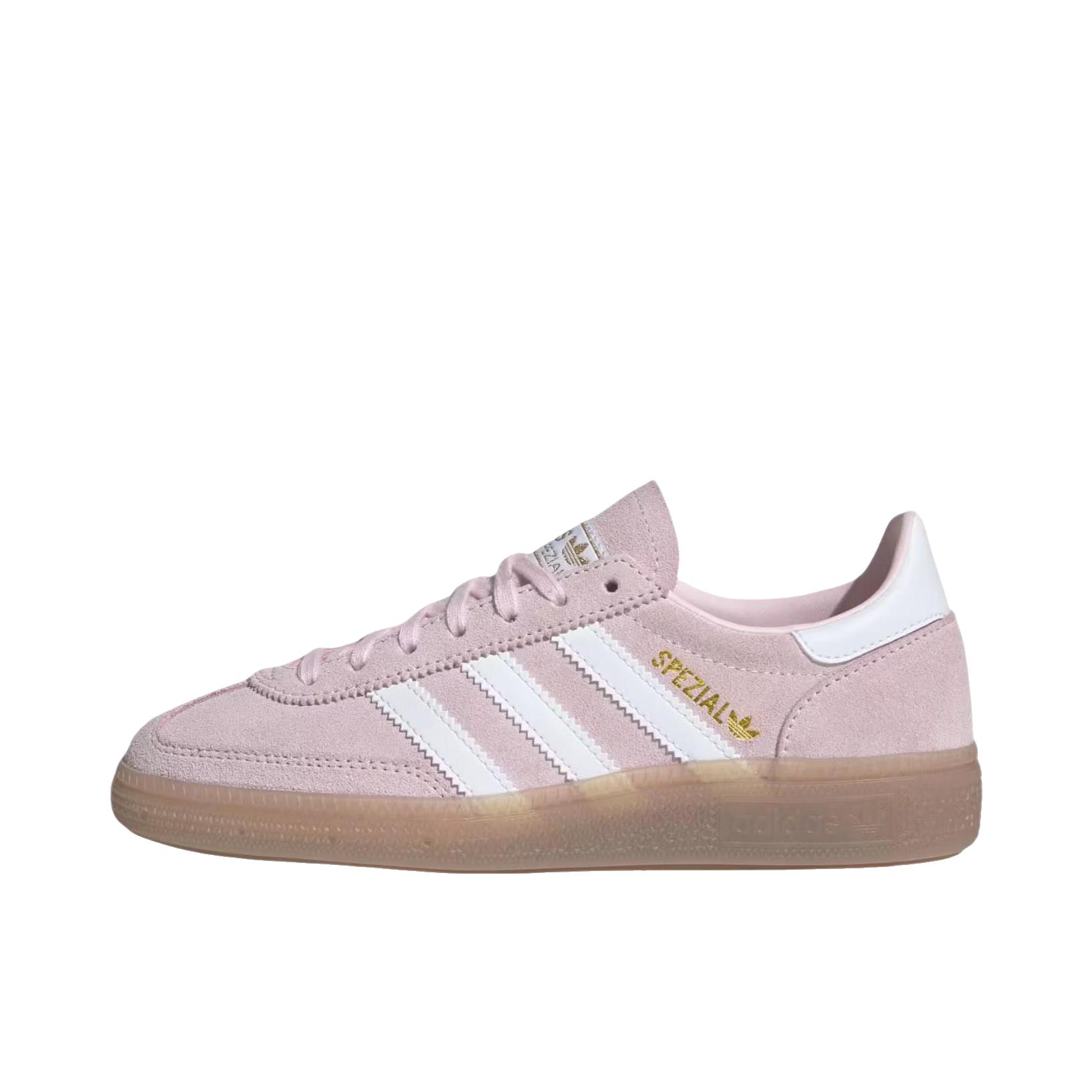 推荐商品：adidas Originals Handball Spezial 薄底鞋 T头鞋 德训鞋 板鞋 简约百搭复古轻便防滑耐磨贴合圆头耐穿 大童/粉色/珍珠白