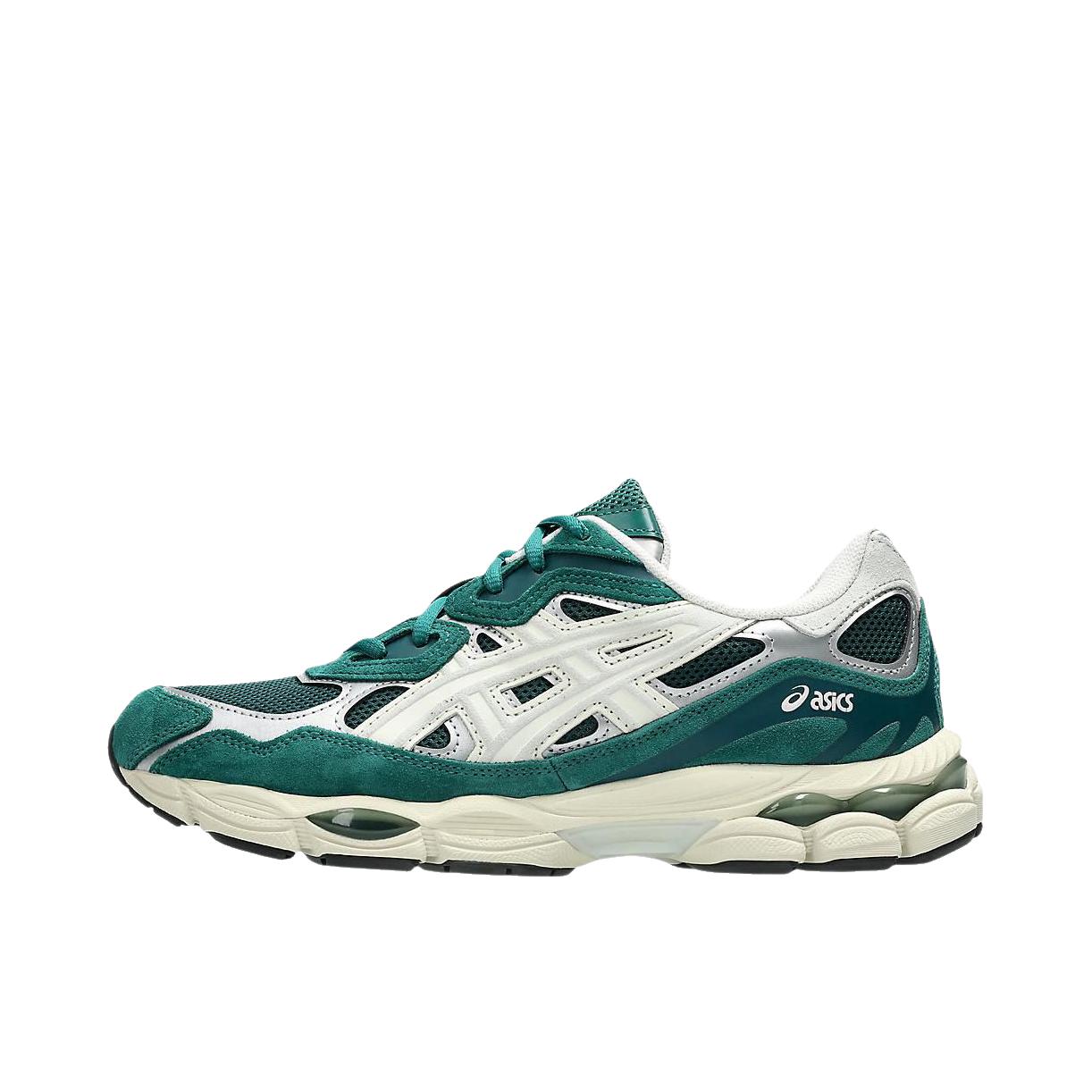 推荐商品：Asics/亚瑟士 Gel-NYC 跑鞋 圆头缓震防滑耐磨机能风复古潮流织物合成革贴合支撑耐穿 绿色/奶白色