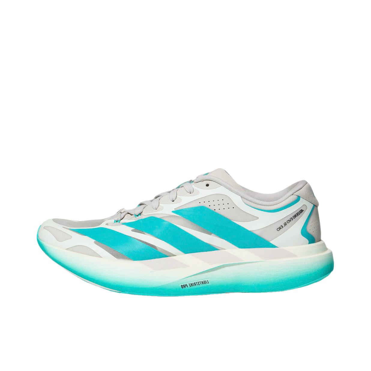 推荐商品：adidas Adizero Evo SL EXO 跑鞋 马拉松竞速橡胶回弹舒适贴合 浅灰色/晶白色/半薄荷绿