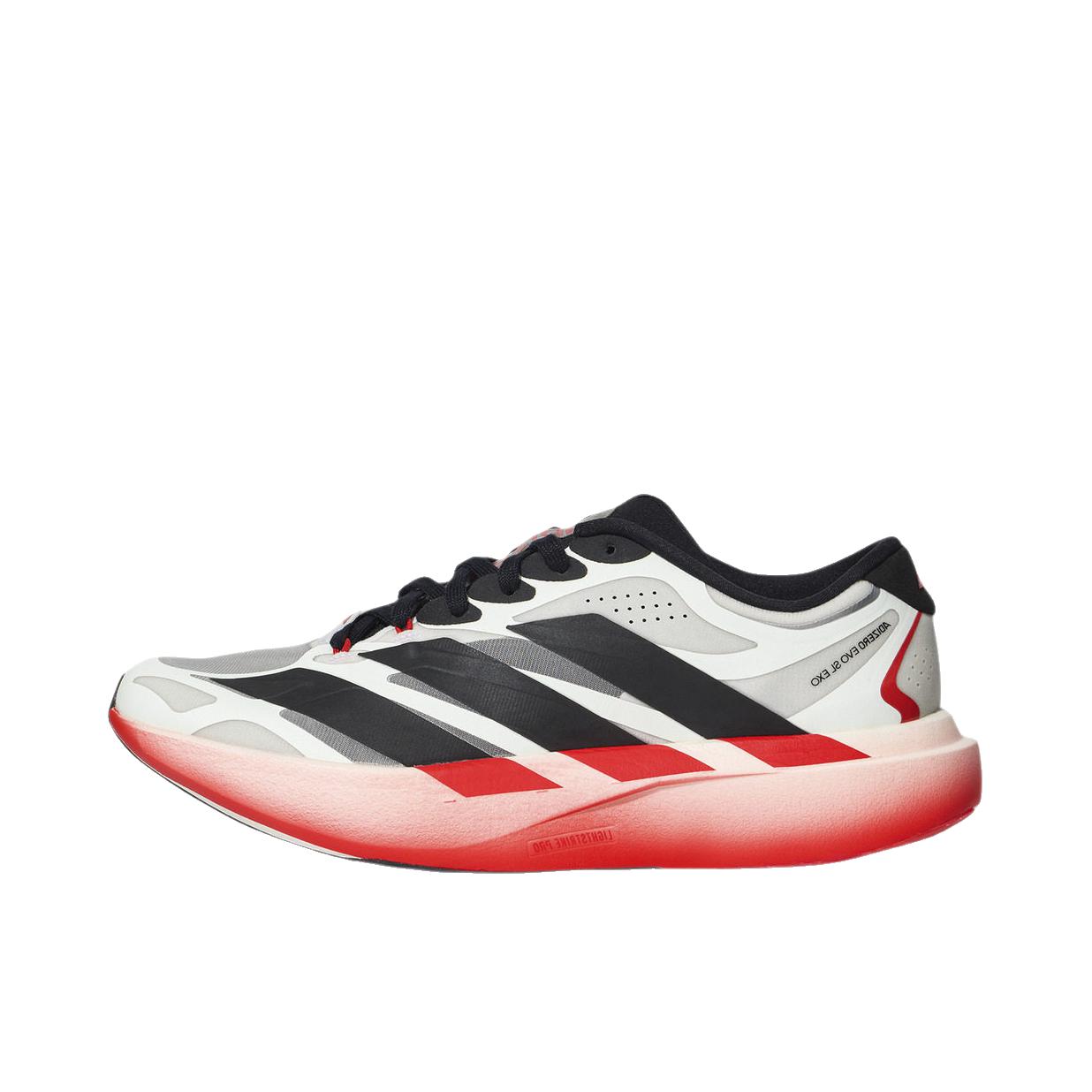 推荐商品：adidas Adizero Evo SL EXO 跑鞋 马拉松竞速橡胶回弹舒适贴合 黑色/亮红色/晶白色