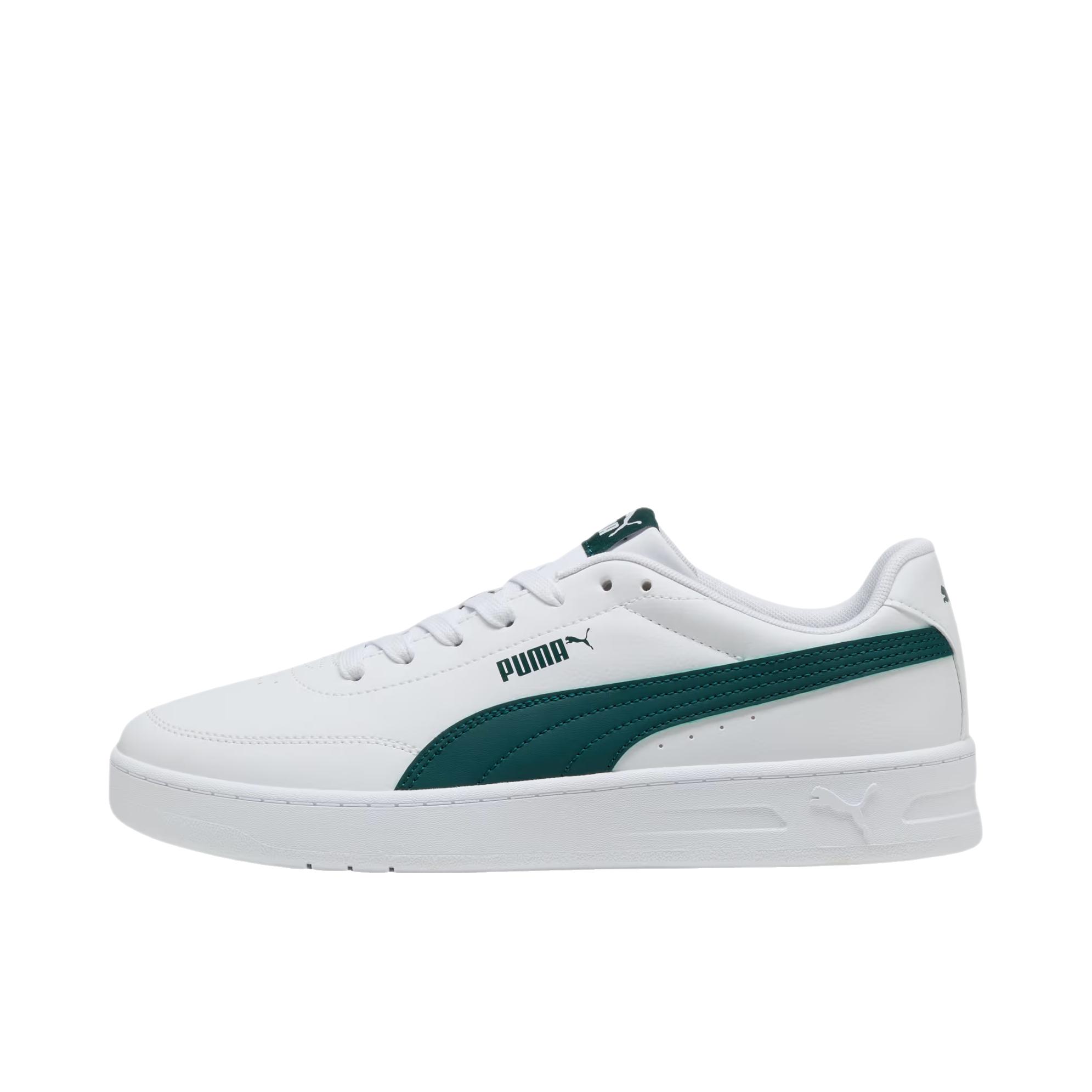 推荐商品：Puma/彪马 Court Classic Clean 板鞋 复古平跟系带圆头 PUMA白色/深绿色