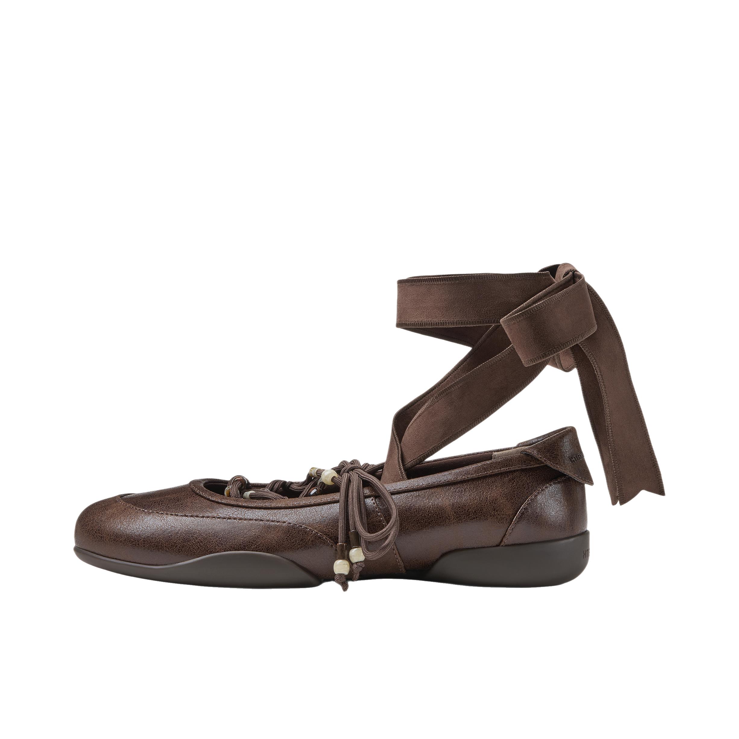 推荐商品：CHARLES&KEITH 单鞋 织物平底绑带 CK1-71960047 深棕色