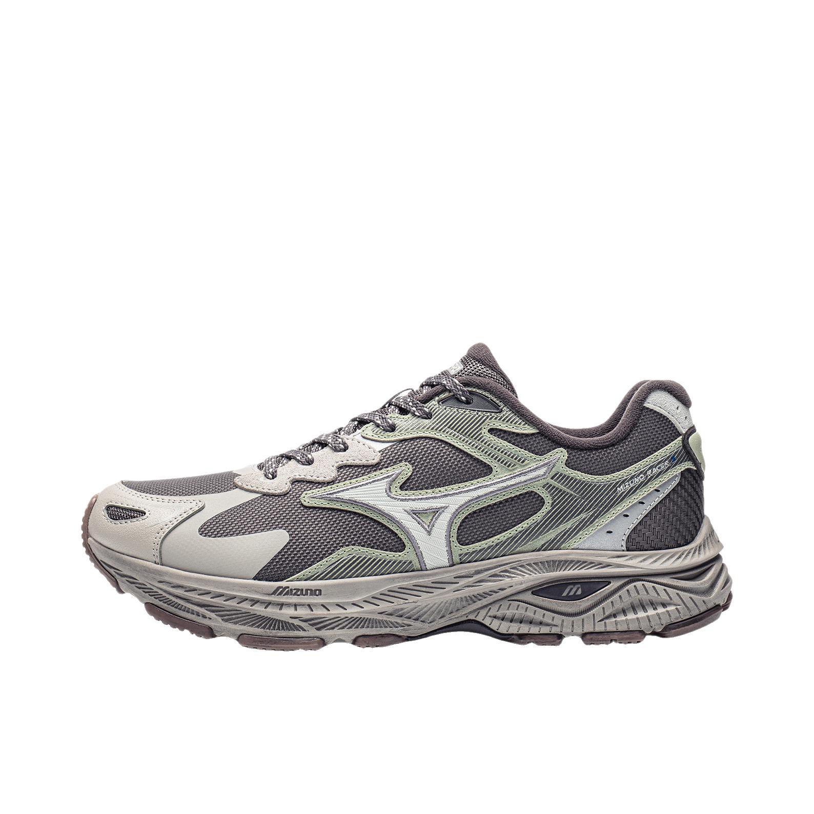 Mizuno/美津浓 Racer S 越野跑鞋 缓震回弹防滑耐磨透气网面软底慢跑 深灰色/积云灰/青苔绿