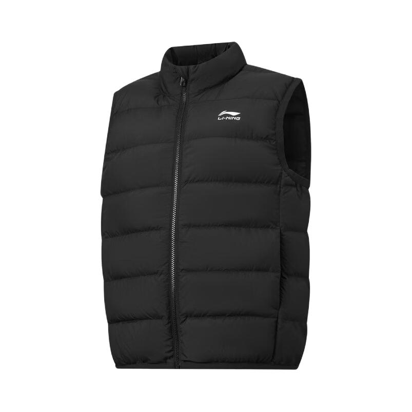 推荐商品：Li Ning/李宁童装 2026AW 拉链无帽子印花羽绒马甲 中大童 YMRW005 黑
