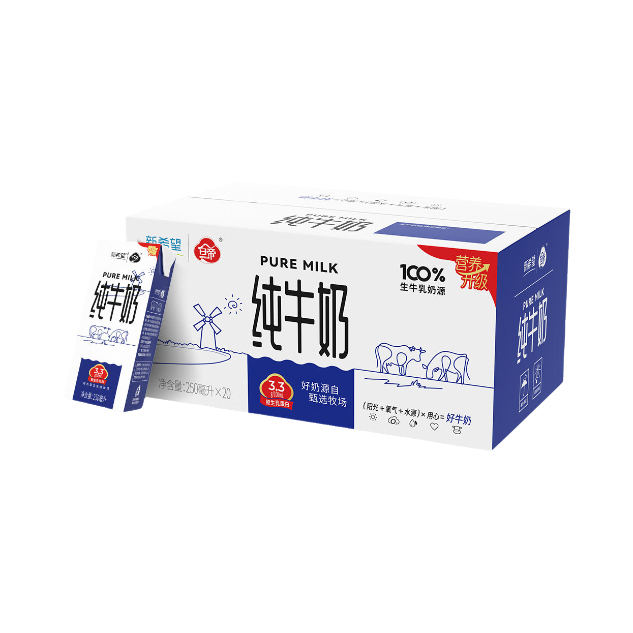 推荐商品：NEW HOPE/新希望 优质乳蛋白纯牛奶 盒装 全脂家庭装
