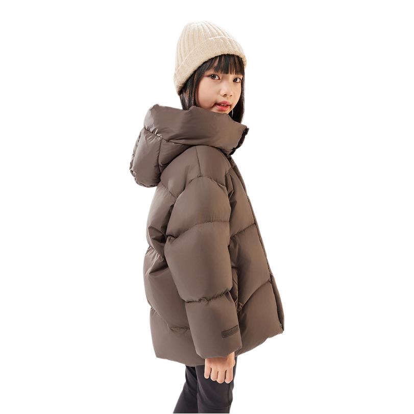 推荐商品：EBAER童装 保暖连帽短款羽绒服 中大童 1124410007 摩卡棕