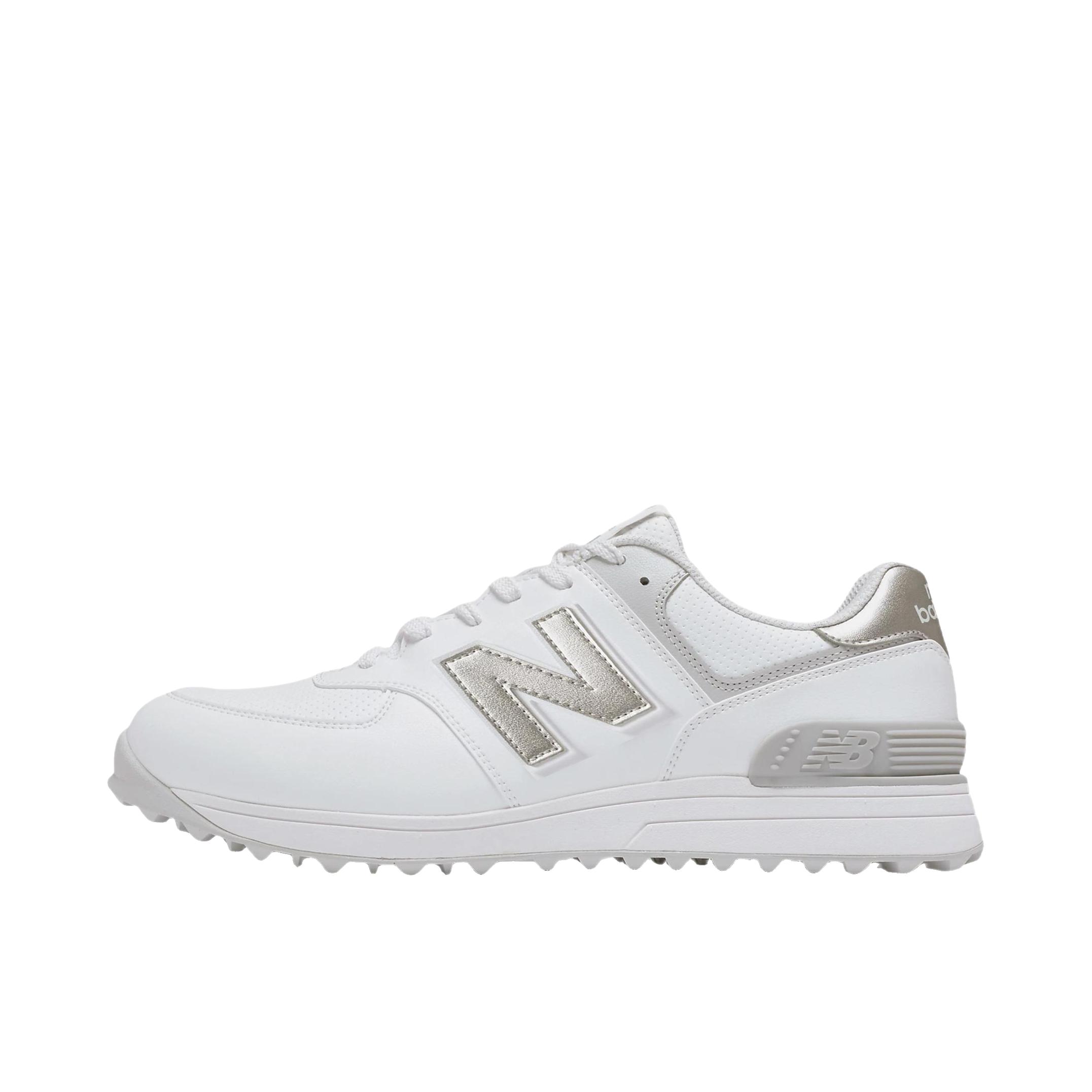 推荐商品：New Balance 574 v4 SL 防滑 低帮 旋钮 耐磨 高尔夫鞋贴合 2E宽/白色/银色/灰色