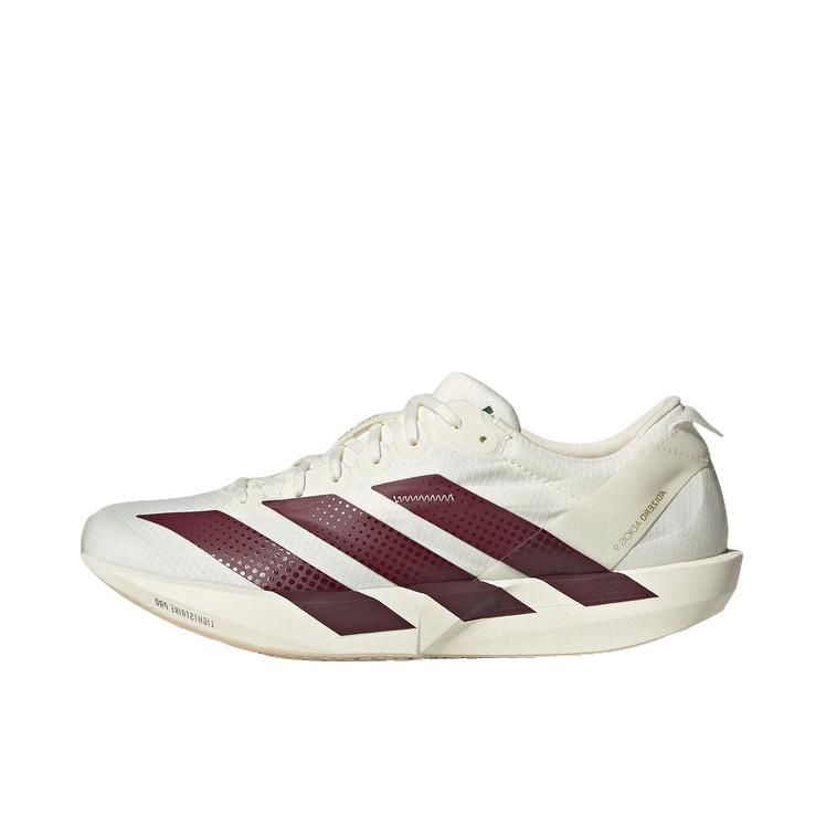 推荐商品：adidas Adizero adios 9 跑鞋 尼龙缓震稳定薄底贴合支撑 女款/白色/暗红色