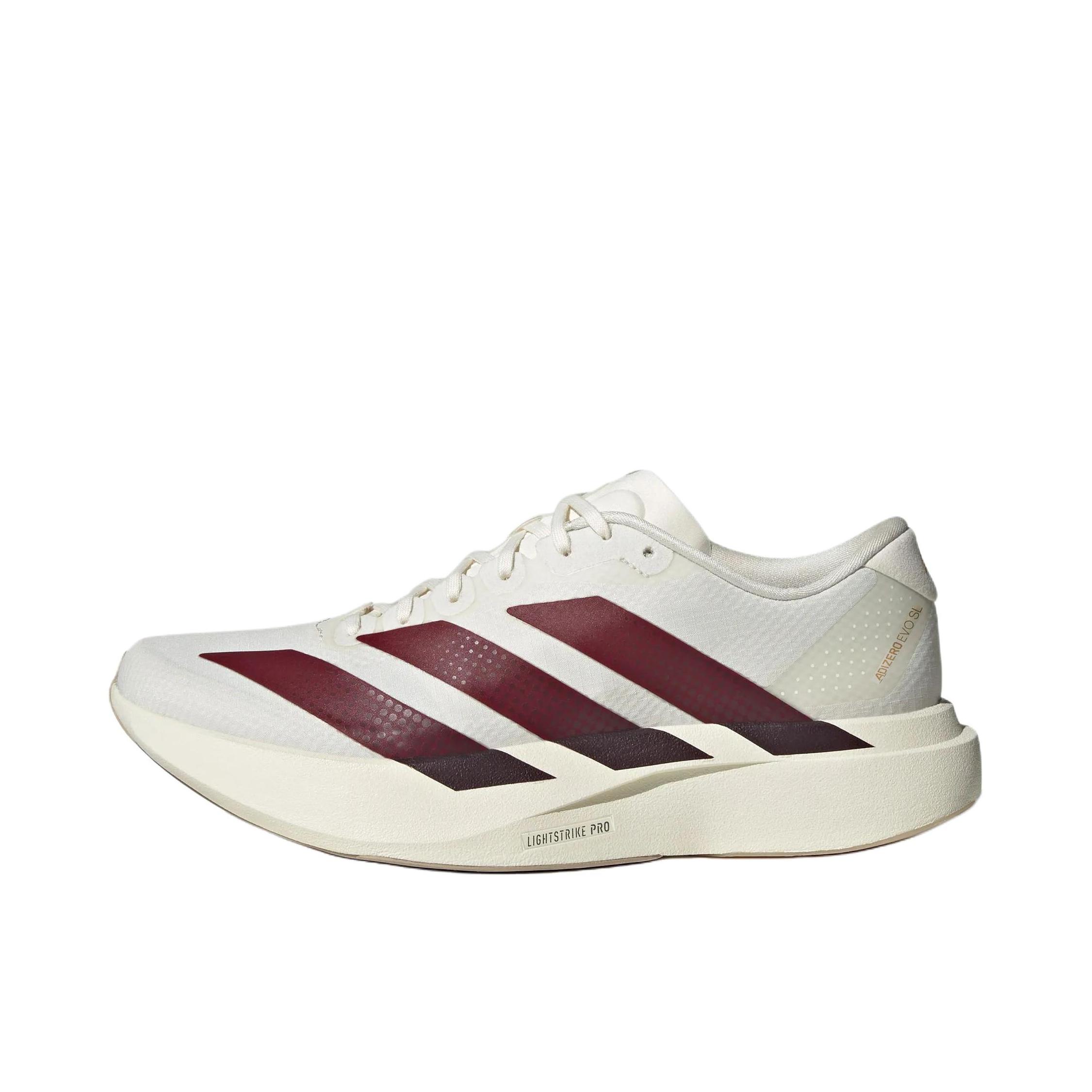 推荐商品：【梅西同款】 adidas Adizero Evo SL 跑鞋 缓震防滑圆头轻便运动马拉松竞速训练 女款/汉玉白/暗红色