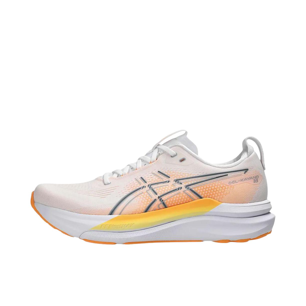 推荐商品：Asics/亚瑟士 GEL-KAYANO 33 跑鞋 透气支撑回弹橡胶 白色/橙色