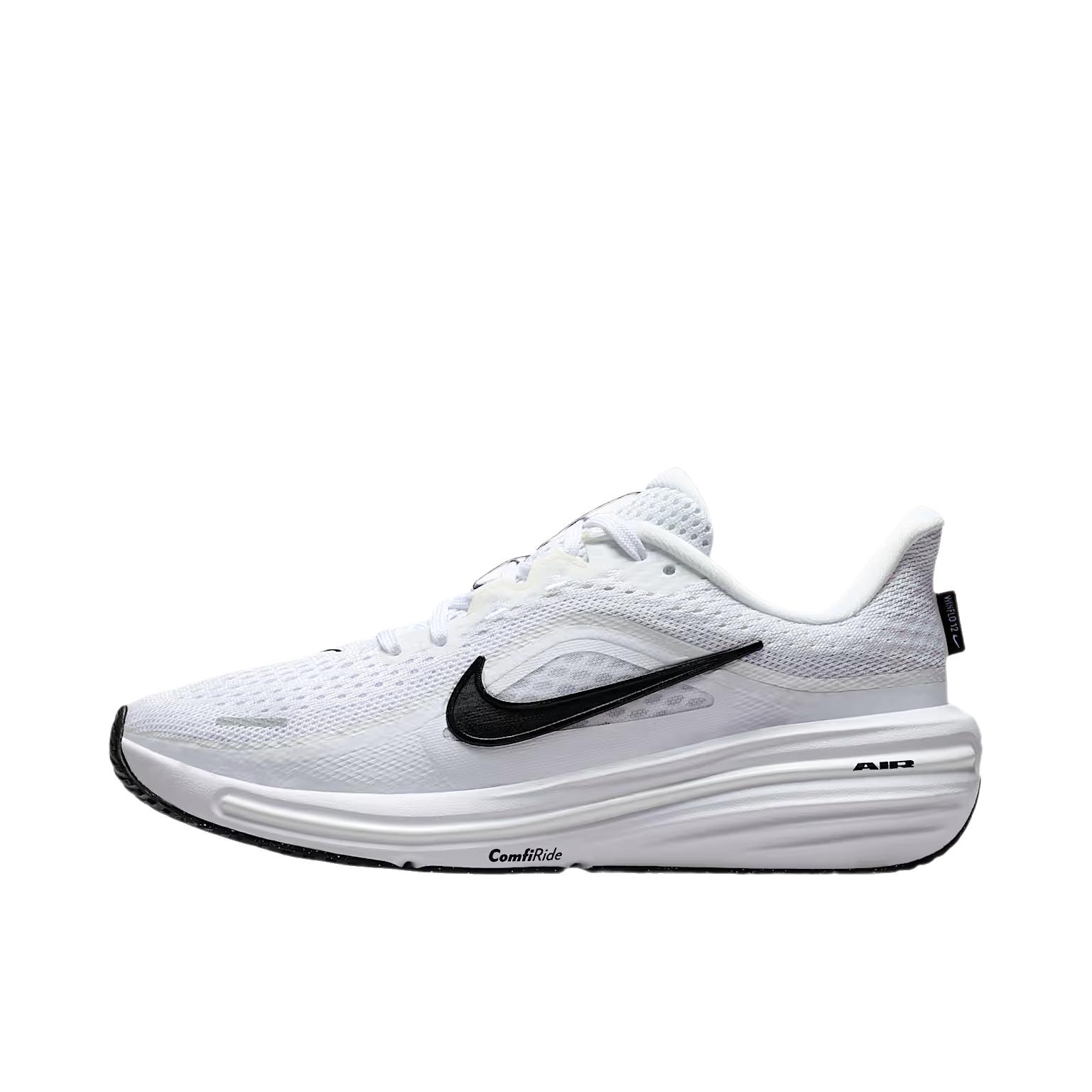 推荐商品：Nike Winflo 12 跑鞋 透气系带圆头防滑 GS款/白色/纯铂金/黑色