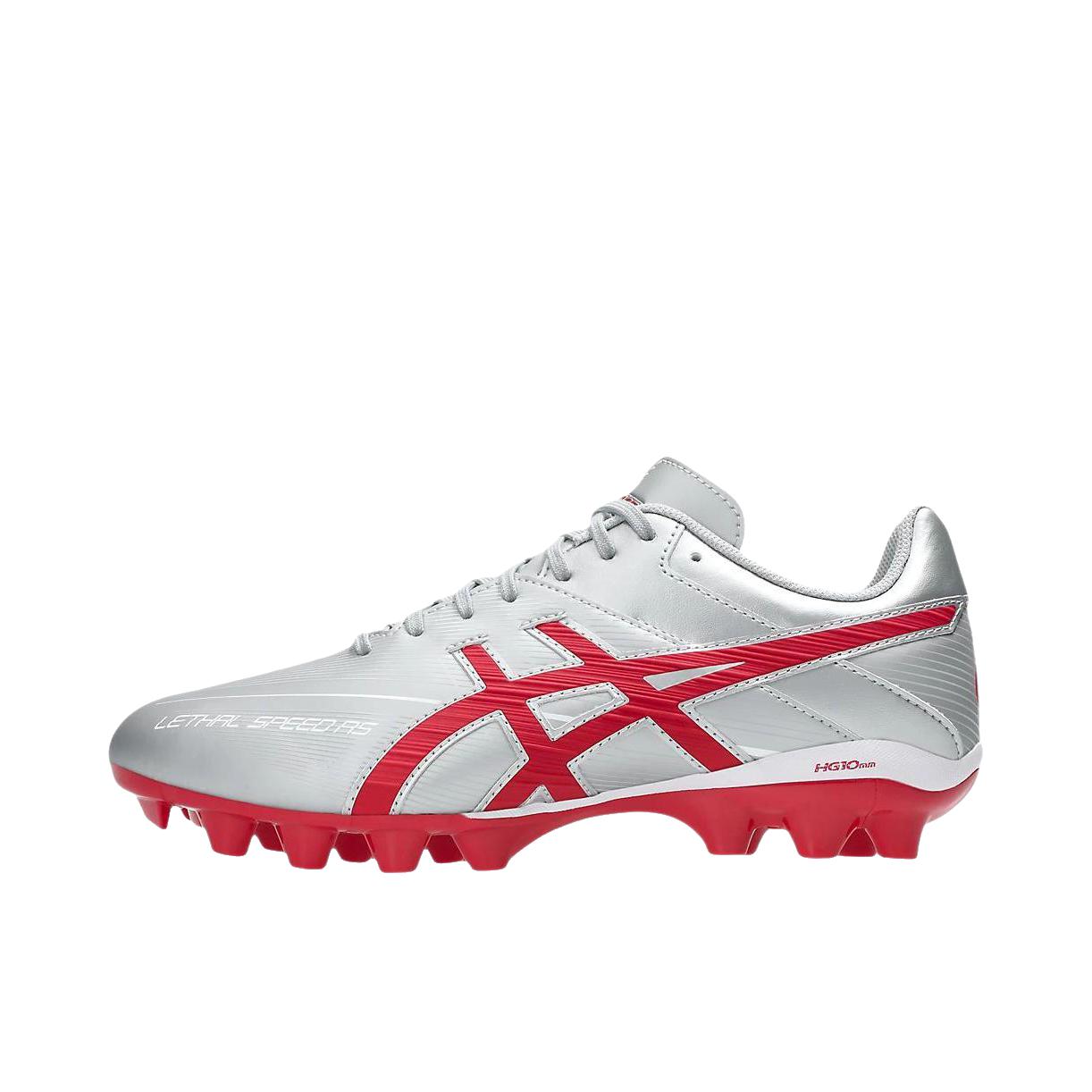 推荐商品：Asics/亚瑟士 LETHAL SPEED RS 足球鞋 合成革 纯银色/速度红