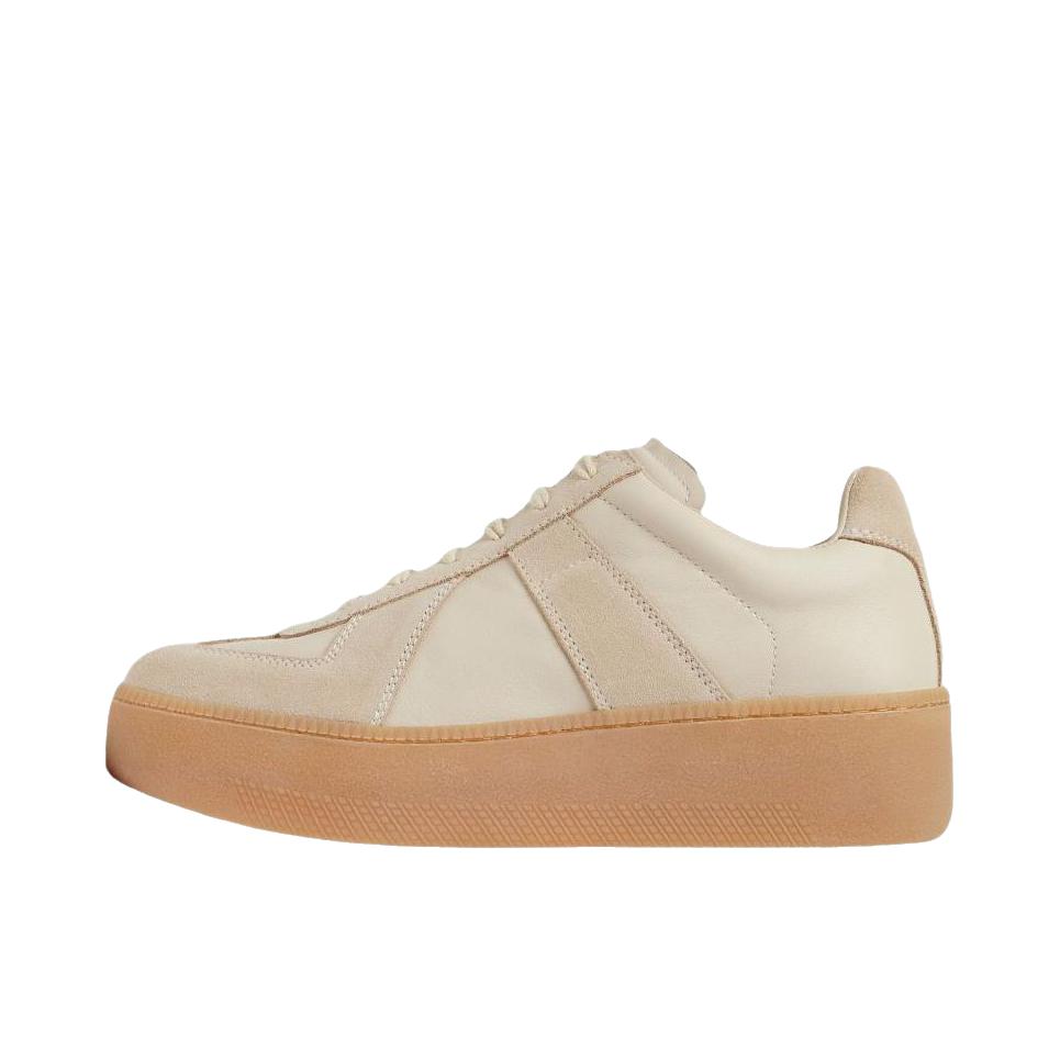 推荐商品：Maison Margiela 梅森·马吉拉 Replica 板鞋 牛皮革厚底系带低帮 女款/浅褐色 