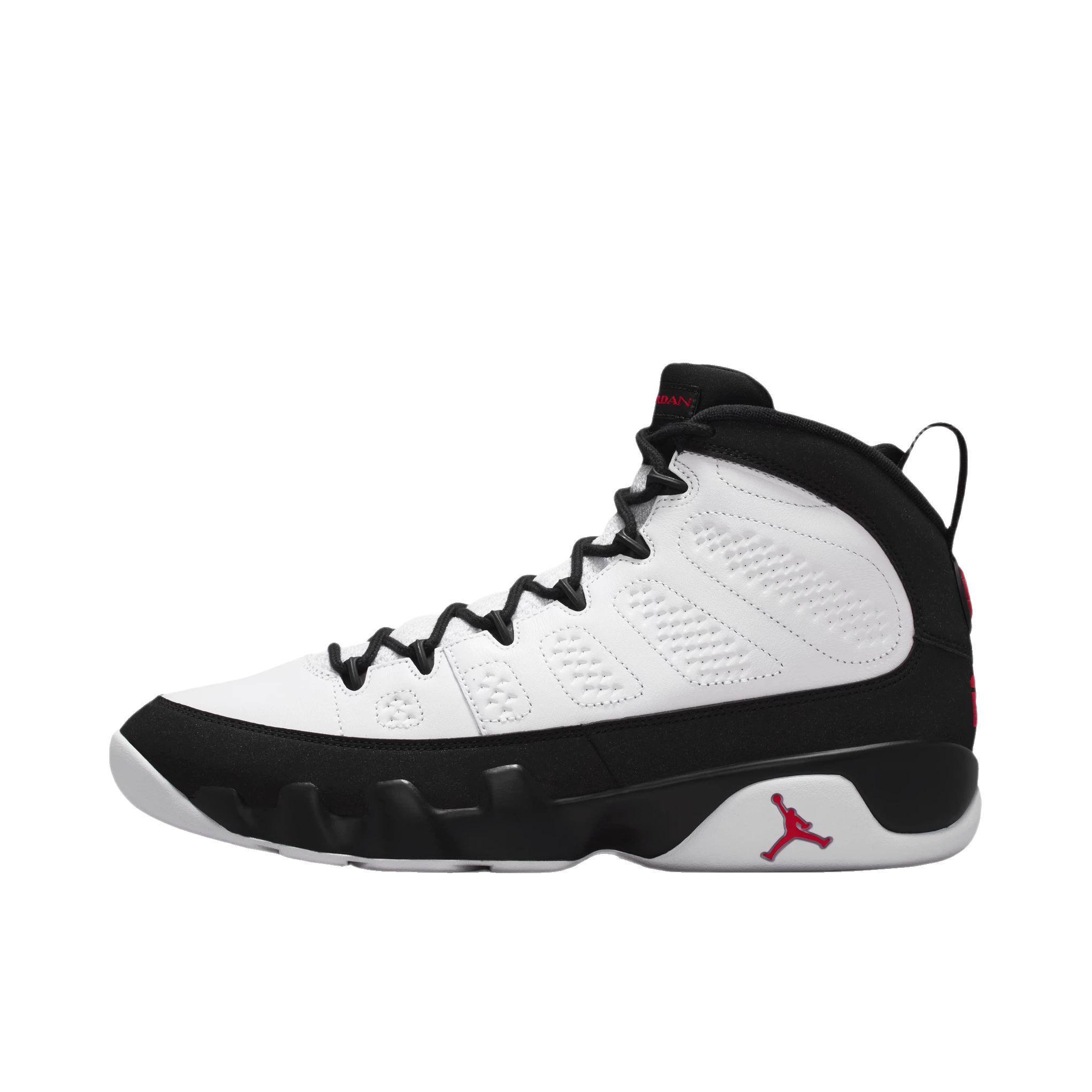 推荐商品：Air Jordan 9 运动休闲鞋 复古百搭减震透气舒适轻便防滑耐磨支撑合成革包裹性 白色/正红色/黑色