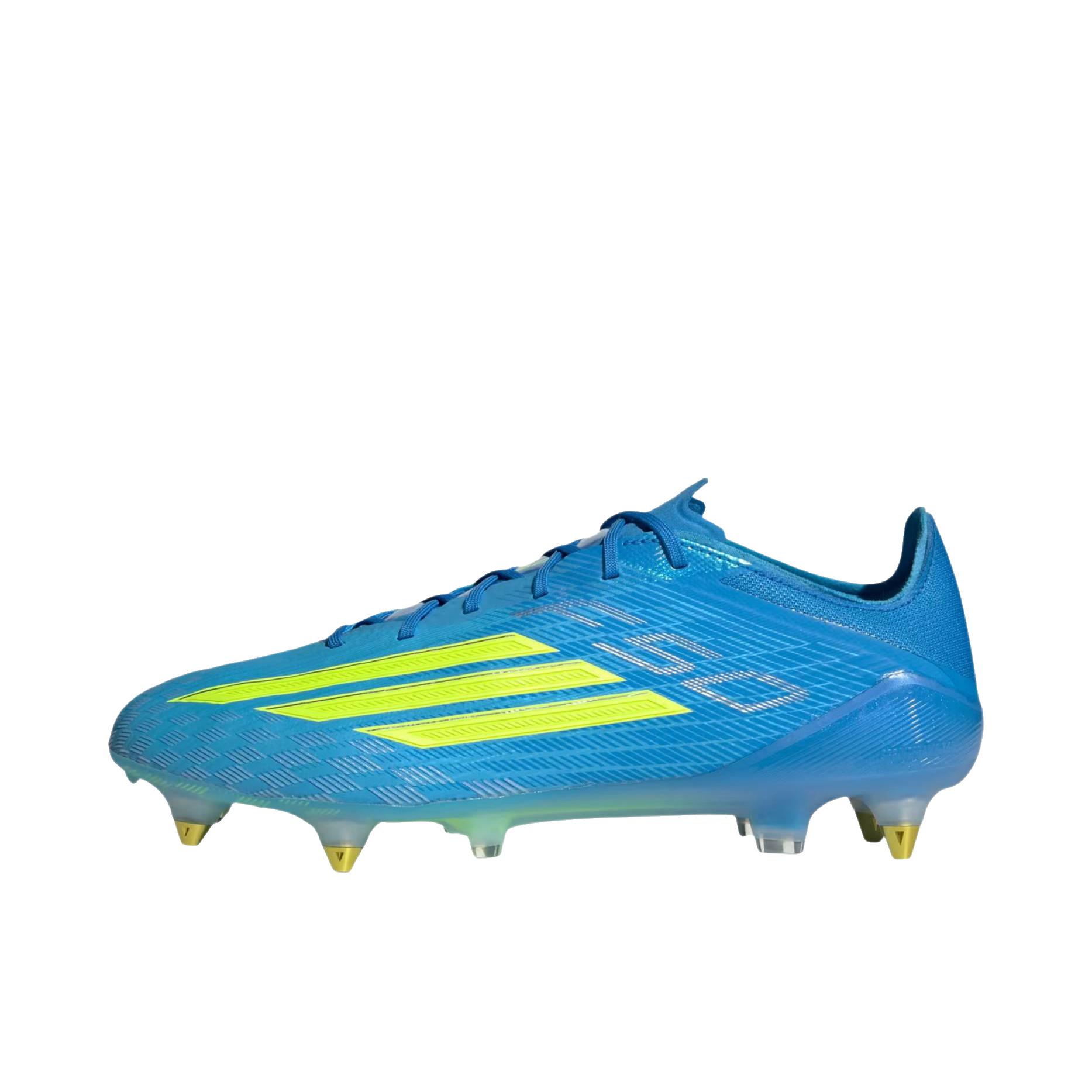 推荐商品：adidas F50 ELITE Laceless SG 足球鞋 圆头厚底一脚蹬 亮光蓝/太阳黄/亮光海蓝