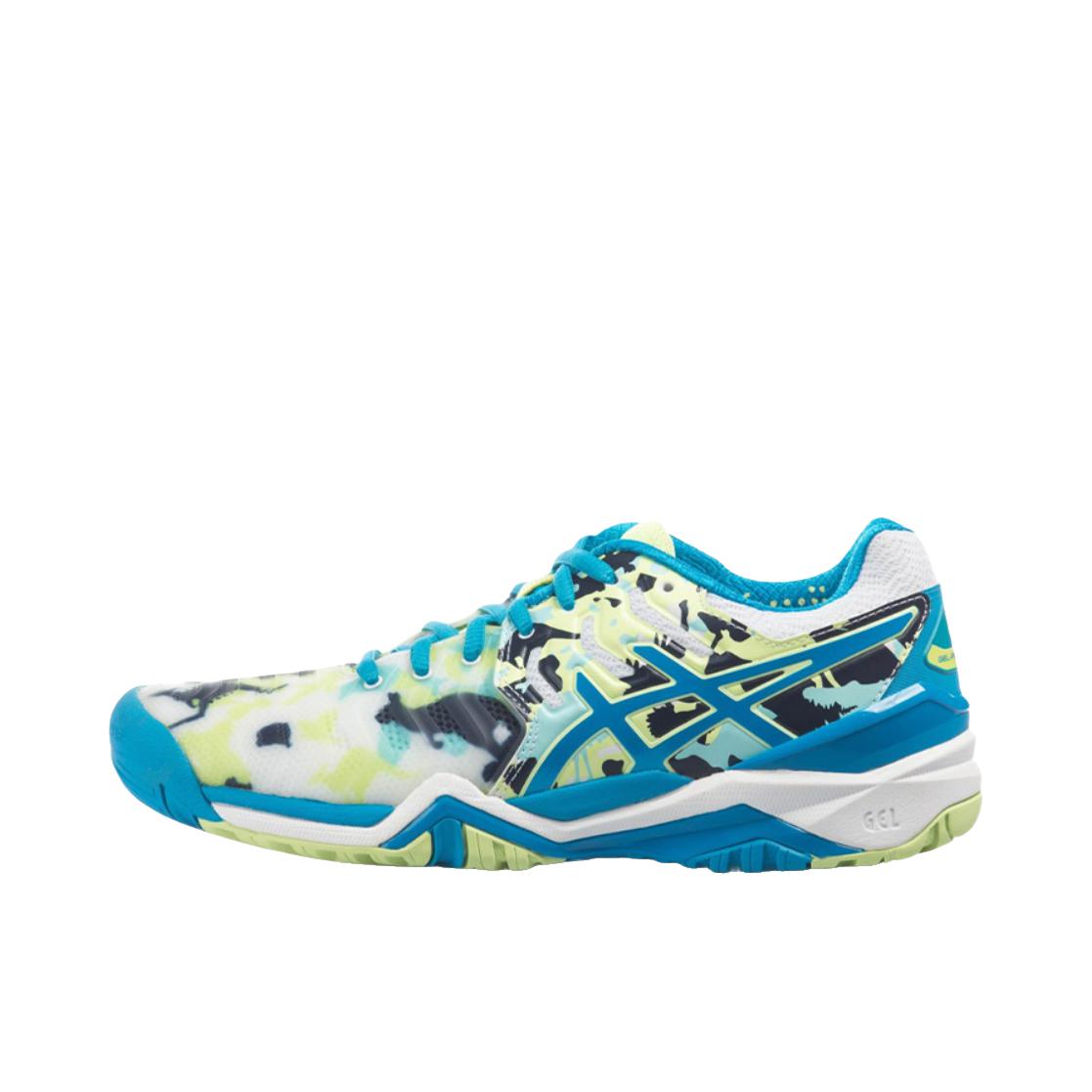 推荐商品：Asics/亚瑟士 Gel-Resolution 7 耐磨 舒适 运动 稳定 支撑 网球鞋 女款.蓝色/黄色