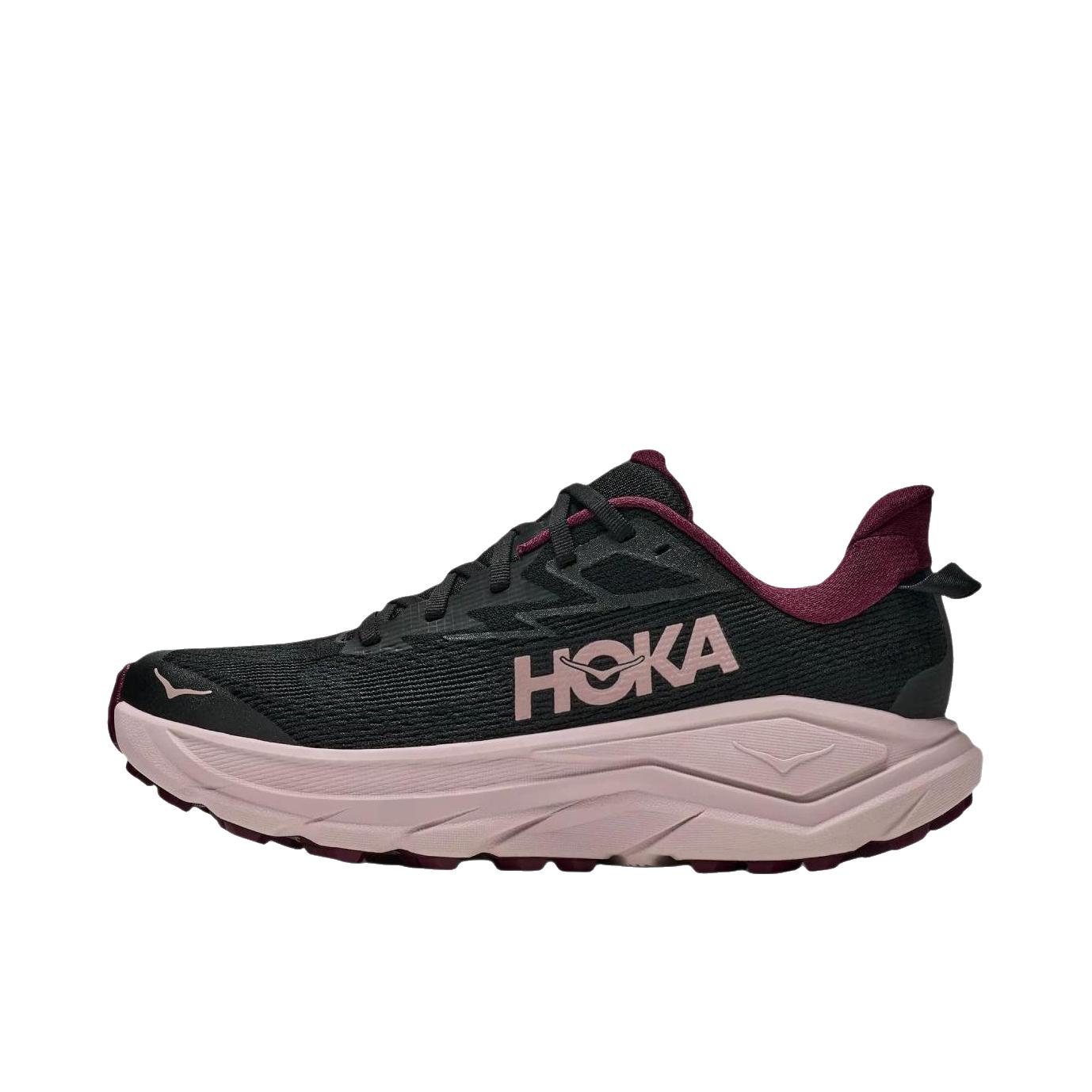 推荐商品：HOKA ONE ONE CHALLENGER 挑战者8 跑鞋 全地形户外公路抓地 黑色/粉色蛋白石