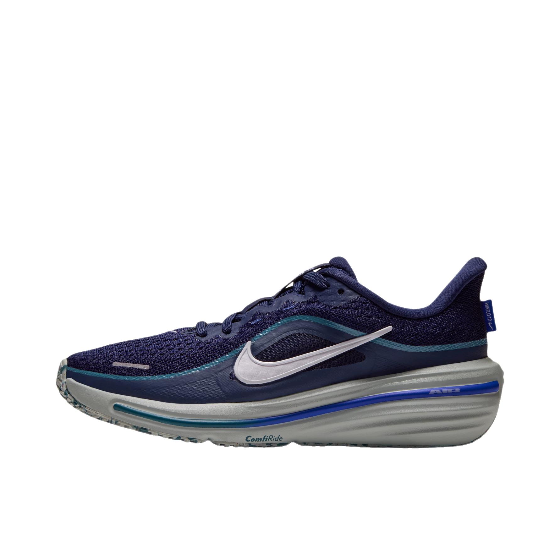 推荐商品：Nike Winflo 12 跑鞋 透气系带圆头防滑 大童/深藏青/白色/暗石板蓝/烟灰蓝/薄雾灰